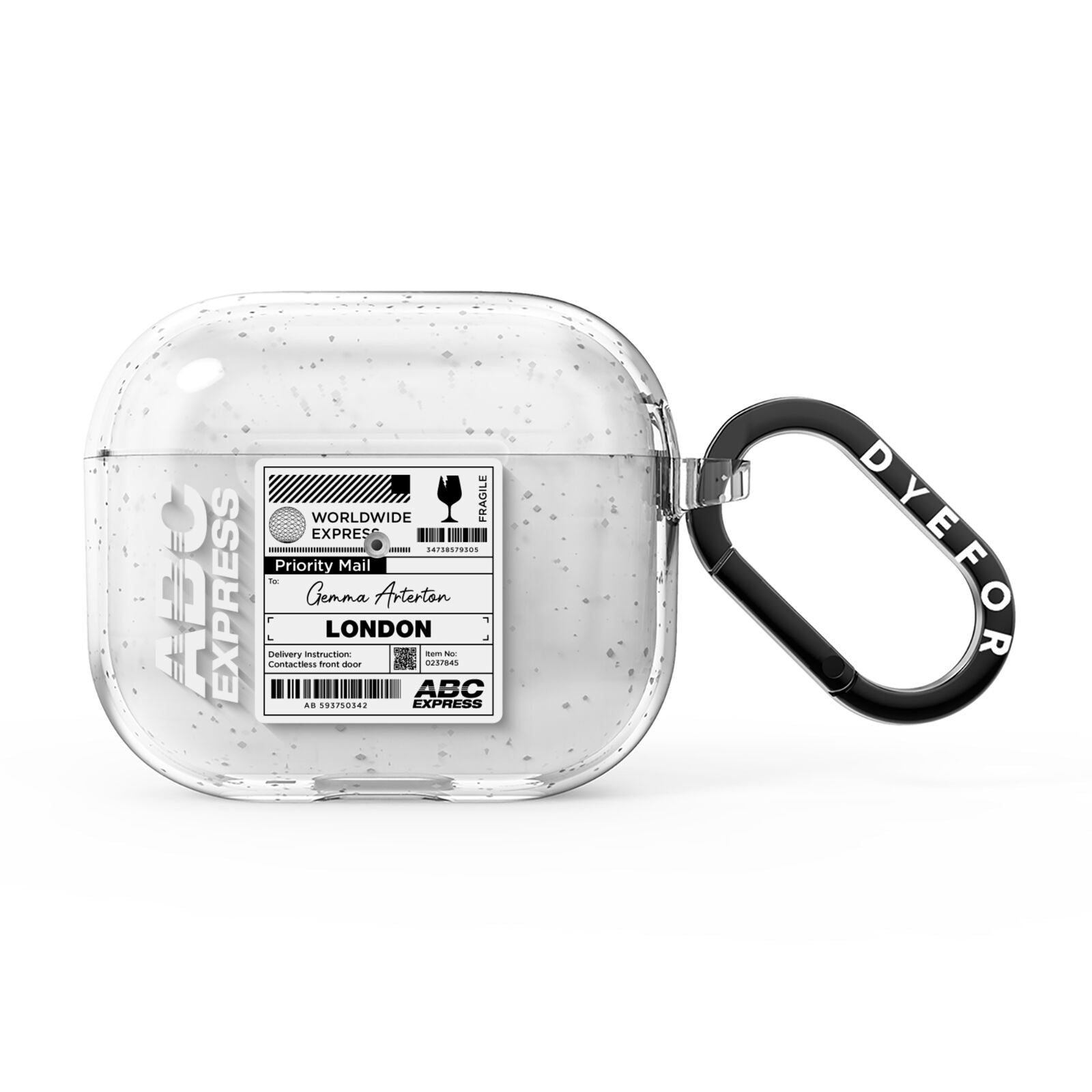 Monochrome Courier Label with Name AirPods Glitter Case 3rd Gen