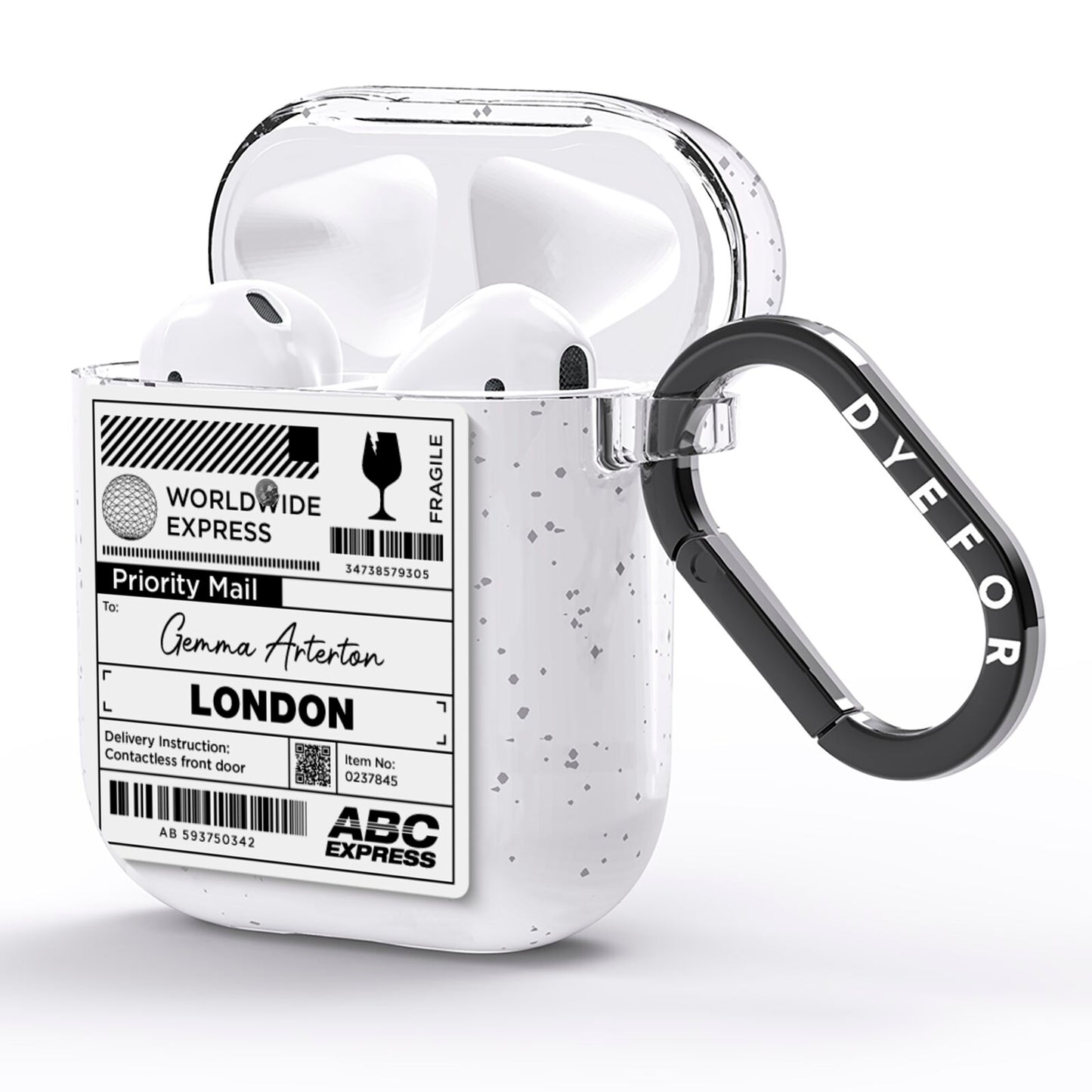 Monochrome Courier Label with Name AirPods Glitter Case Side Image