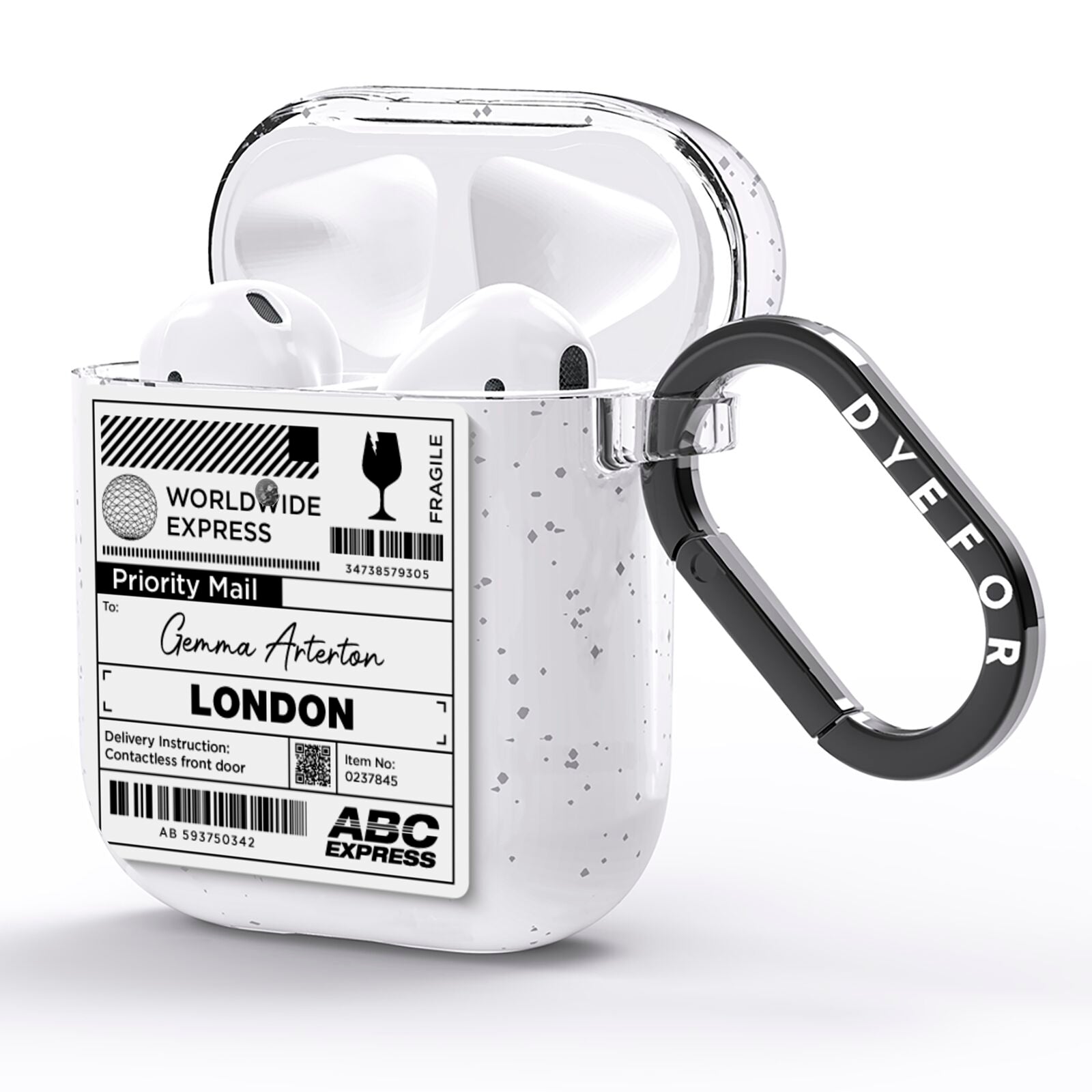 Monochrome Courier Label with Name AirPods Glitter Case Side Image