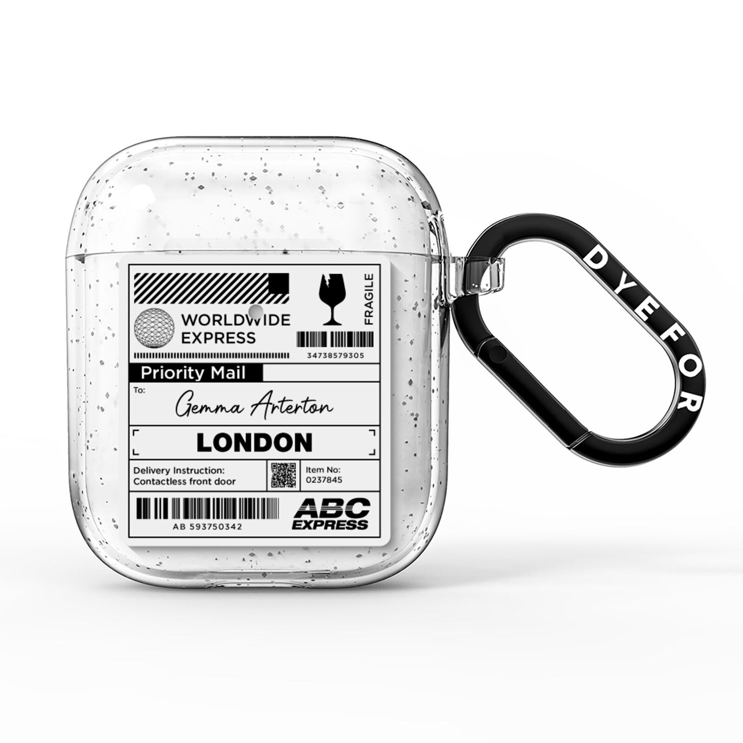 Monochrome Courier Label with Name AirPods Glitter Case