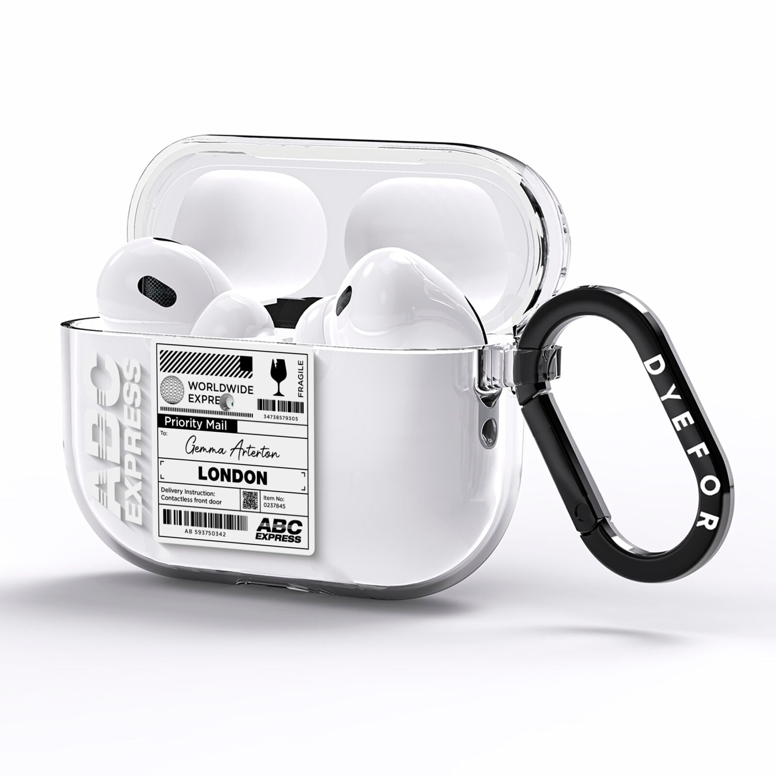 Monochrome Courier Label with Name AirPods Pro Clear Case Side Image