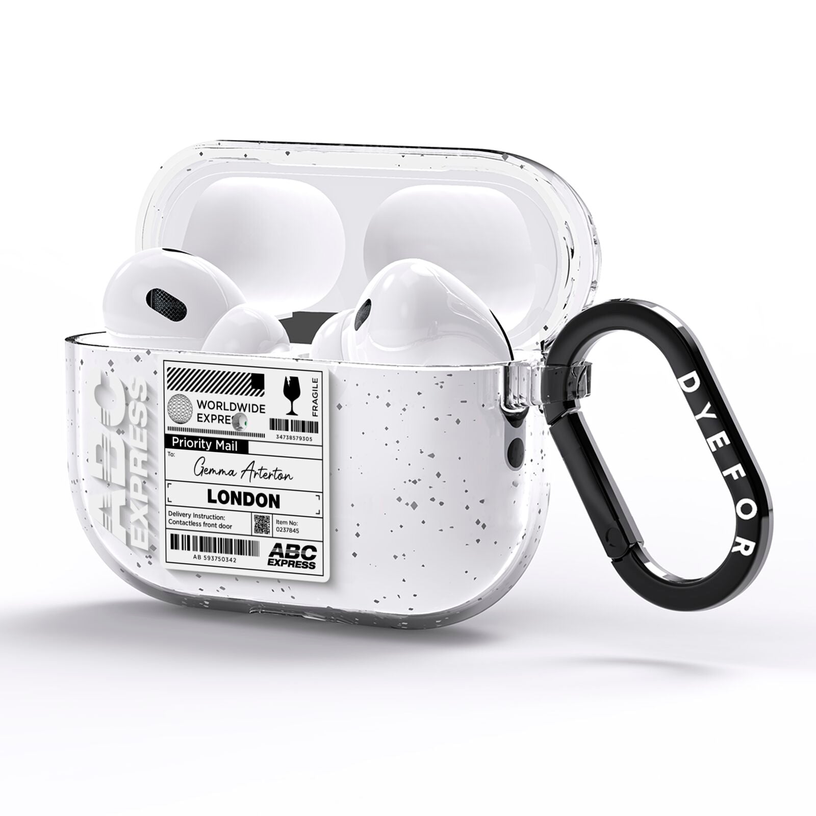 Monochrome Courier Label with Name AirPods Pro Glitter Case Side Image