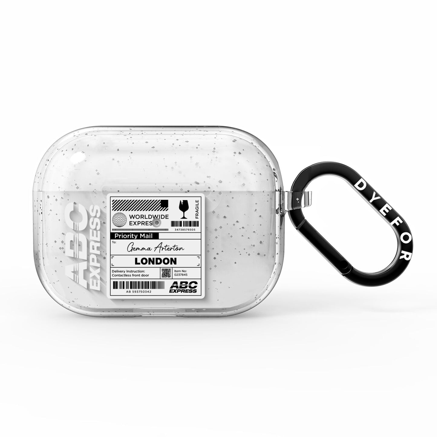 Monochrome Courier Label with Name AirPods Pro Glitter Case