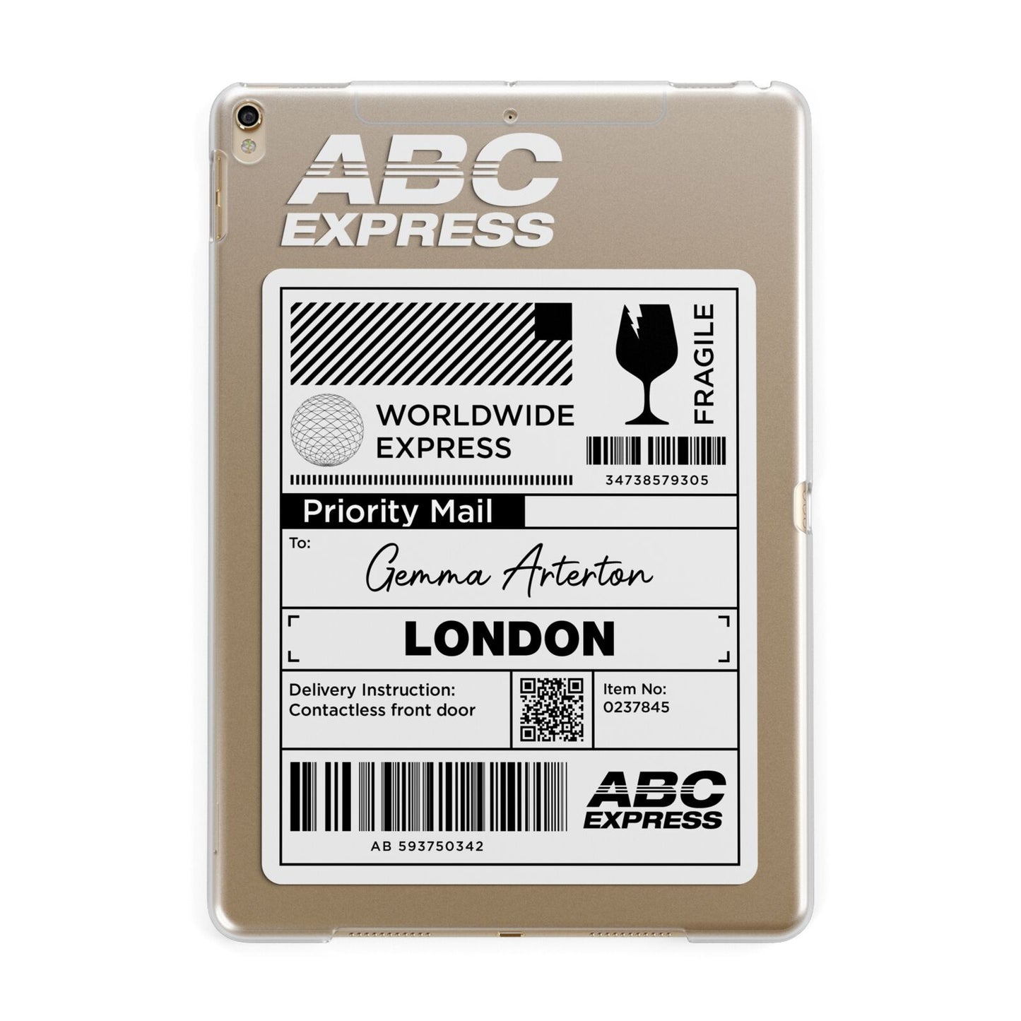 Monochrome Courier Label with Name Apple iPad Gold Case