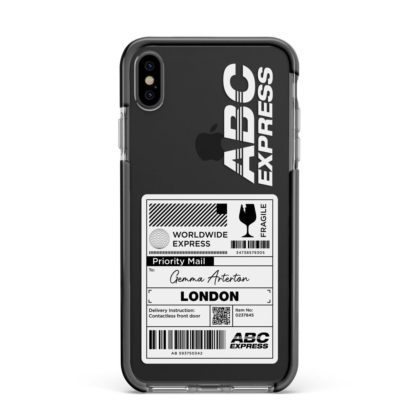 Monochrome Courier Label with Name Apple iPhone Xs Max Impact Case Black Edge on Black Phone