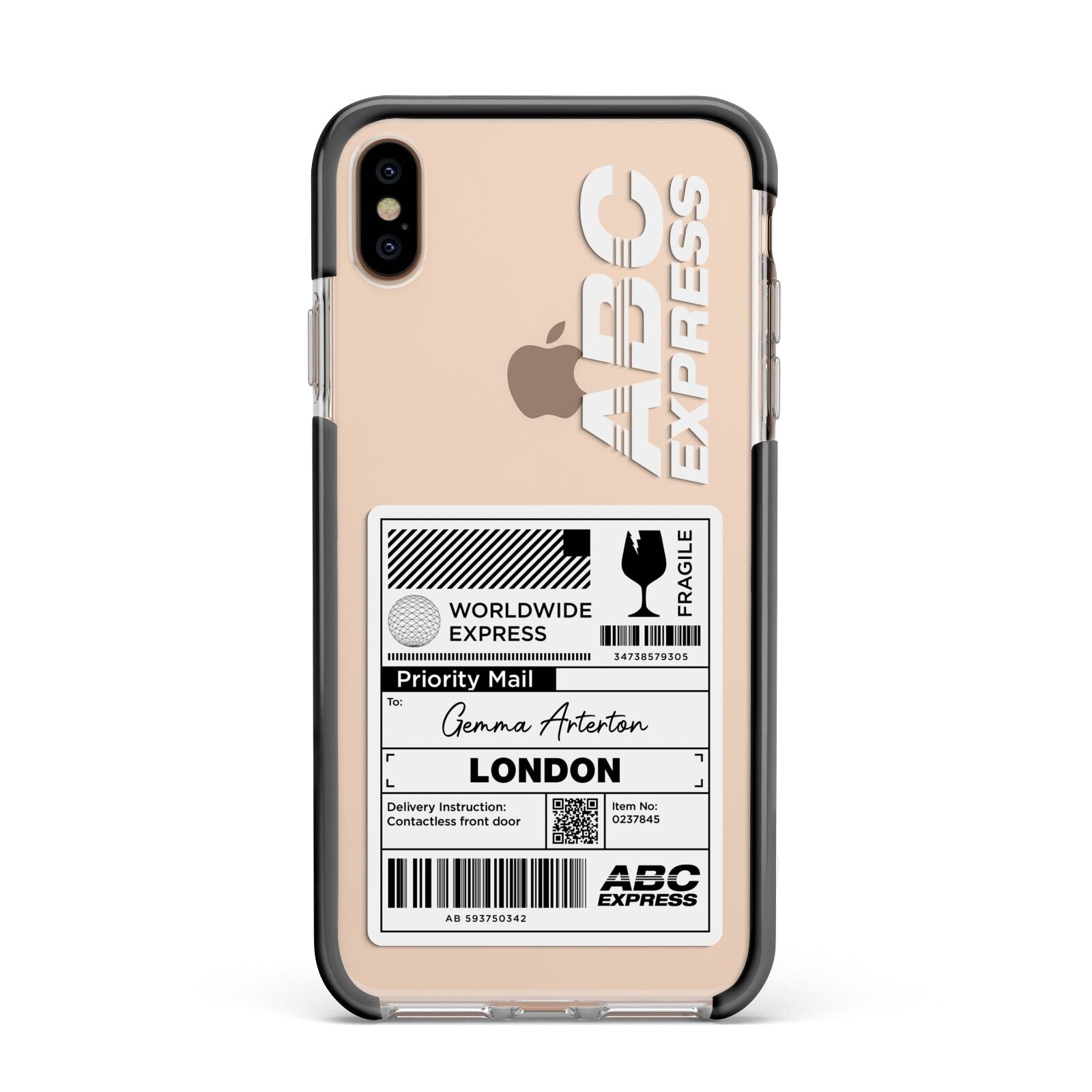 Monochrome Courier Label with Name Apple iPhone Xs Max Impact Case Black Edge on Gold Phone