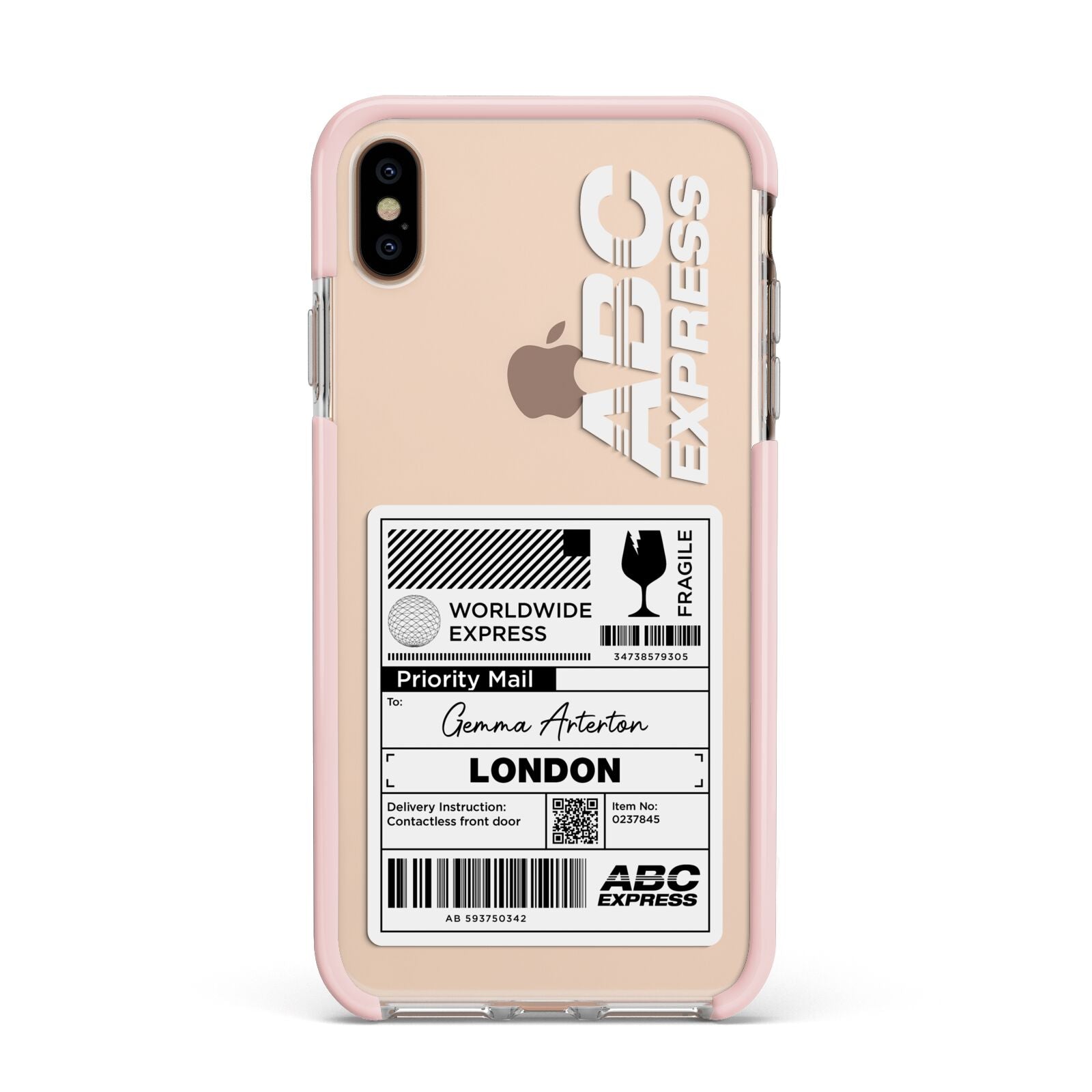 Monochrome Courier Label with Name Apple iPhone Xs Max Impact Case Pink Edge on Gold Phone