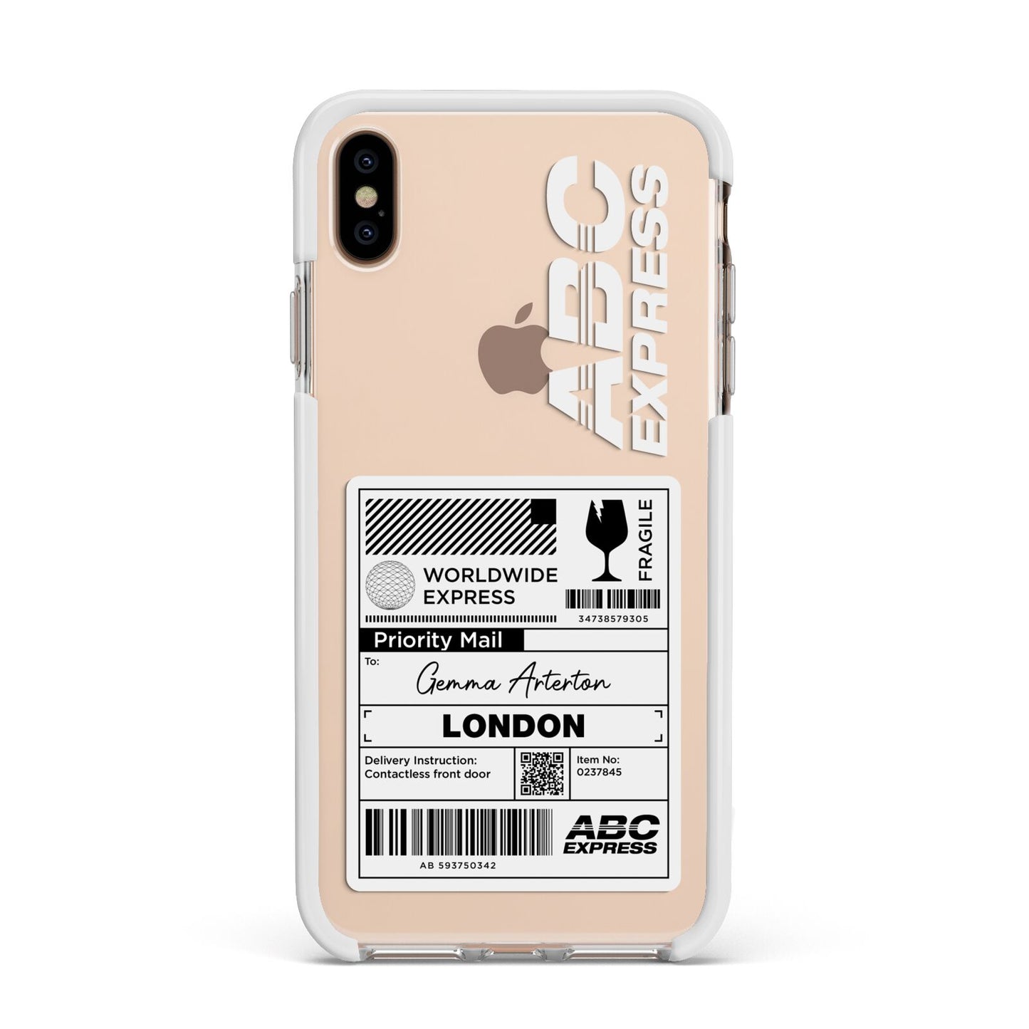 Monochrome Courier Label with Name Apple iPhone Xs Max Impact Case White Edge on Gold Phone