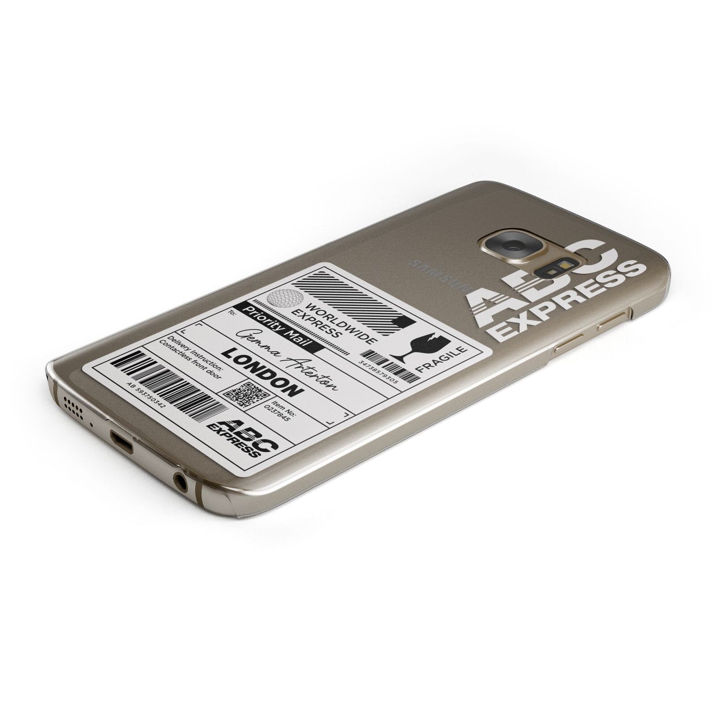 Monochrome Courier Label with Name Protective Samsung Galaxy Case Angled Image