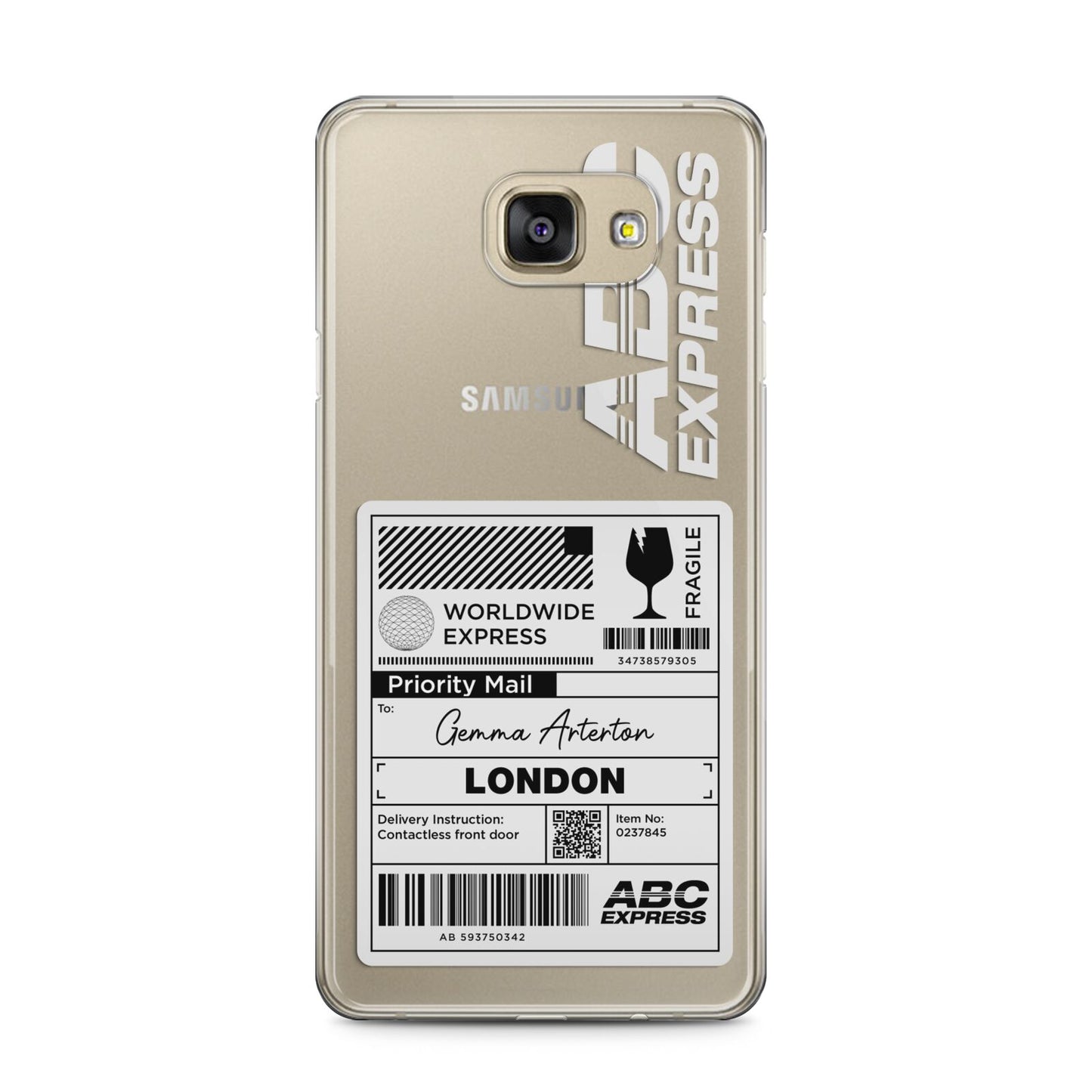 Monochrome Courier Label with Name Samsung Galaxy A5 2016 Case on gold phone