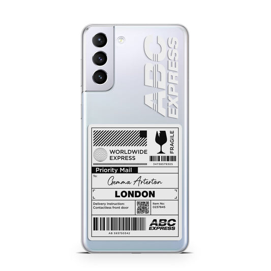 Monochrome Courier Label with Name Samsung S21 Plus Phone Case