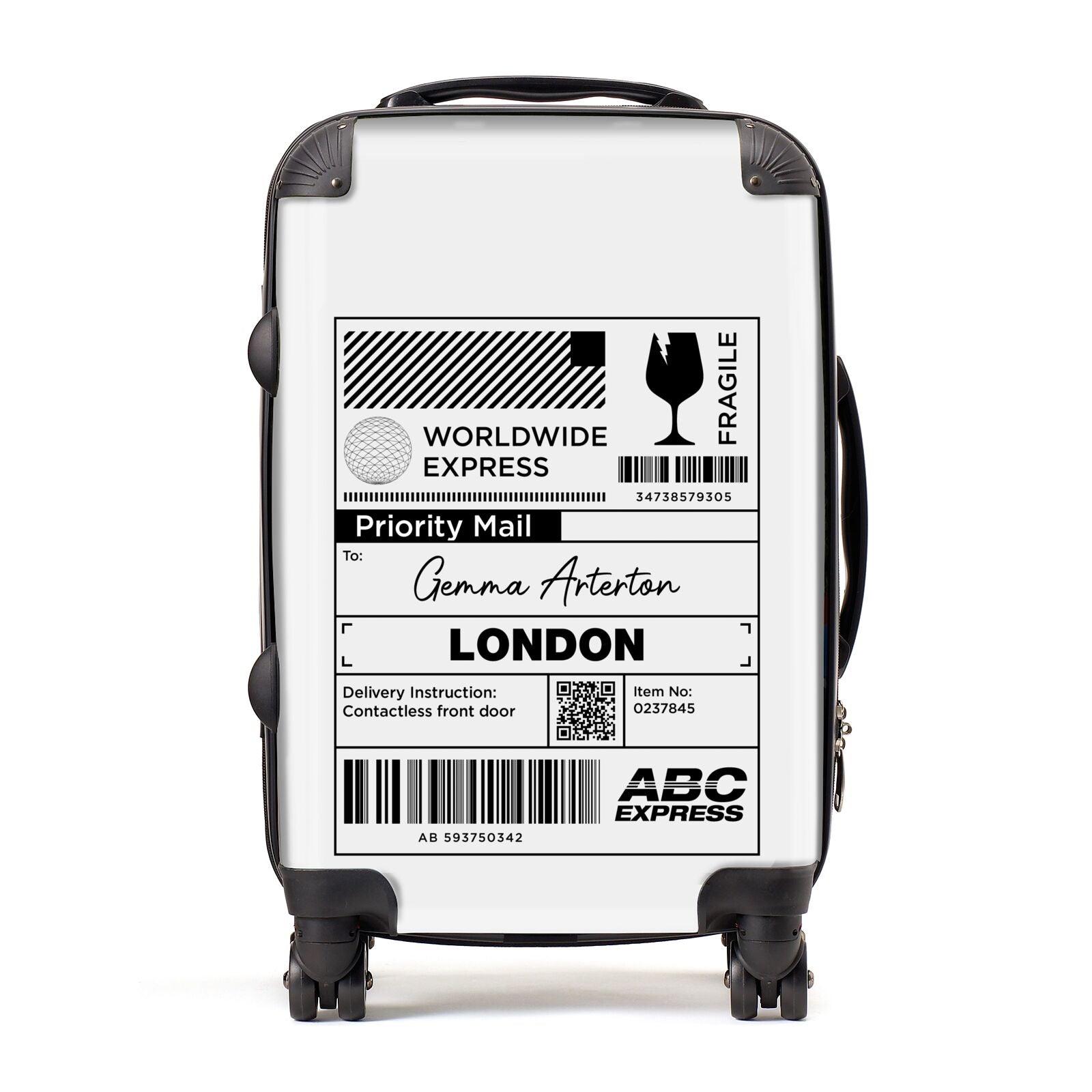 Monochrome Courier Label with Name Suitcase