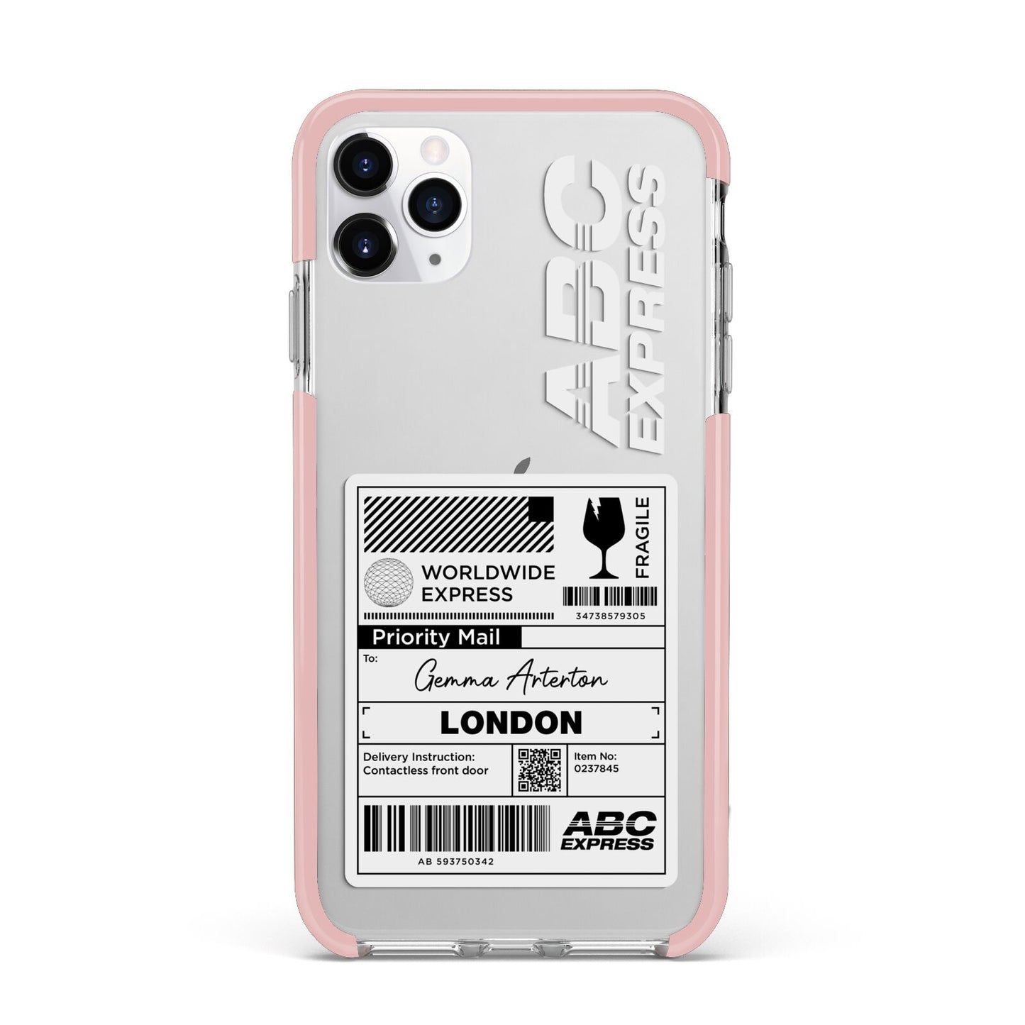 Monochrome Courier Label with Name iPhone 11 Pro Max Impact Pink Edge Case