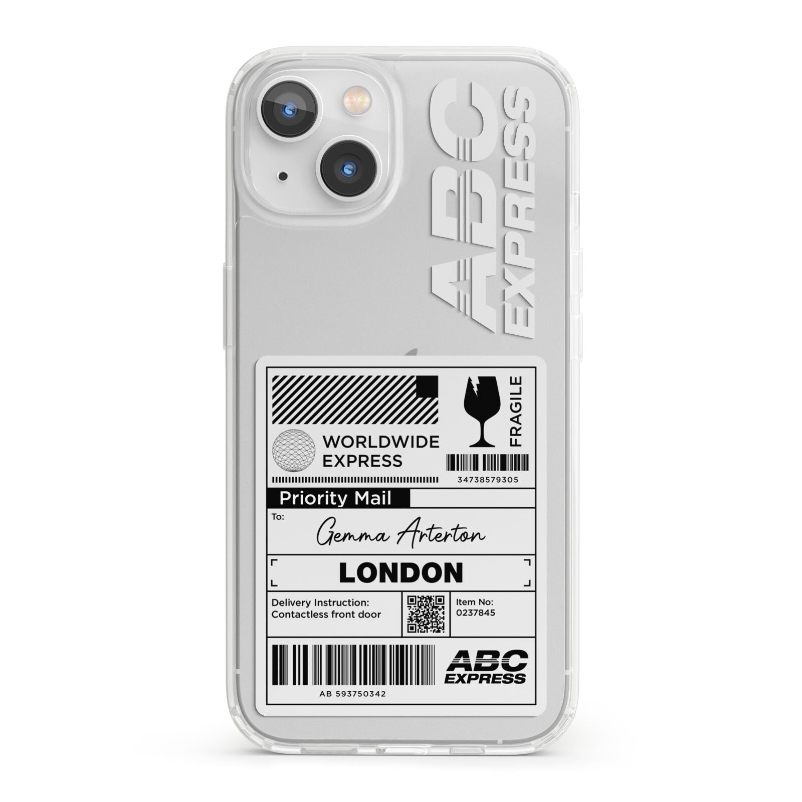 Monochrome Courier Label with Name iPhone 13 Clear Bumper Case