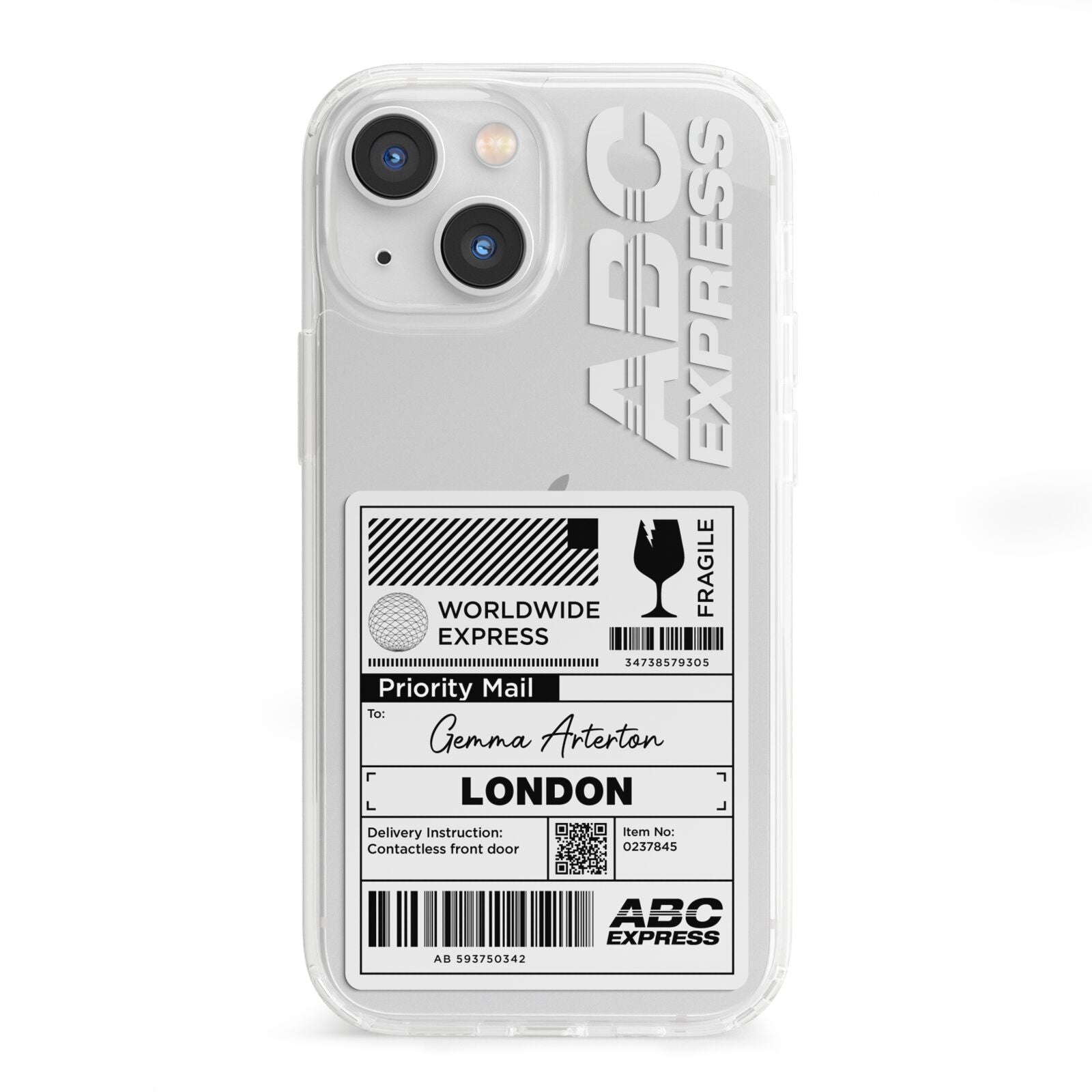 Monochrome Courier Label with Name iPhone 13 Mini Clear Bumper Case