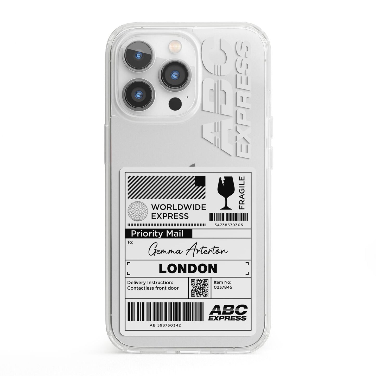 Monochrome Courier Label with Name iPhone 13 Pro Clear Bumper Case