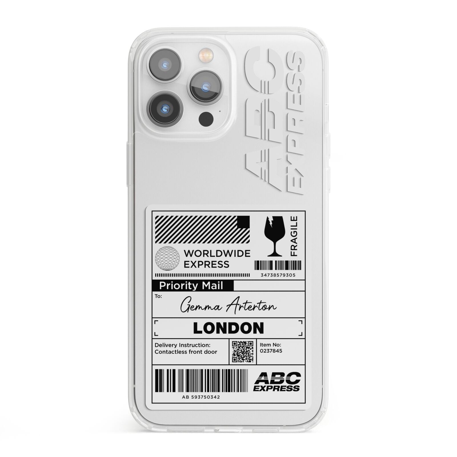 Monochrome Courier Label with Name iPhone 13 Pro Max Clear Bumper Case