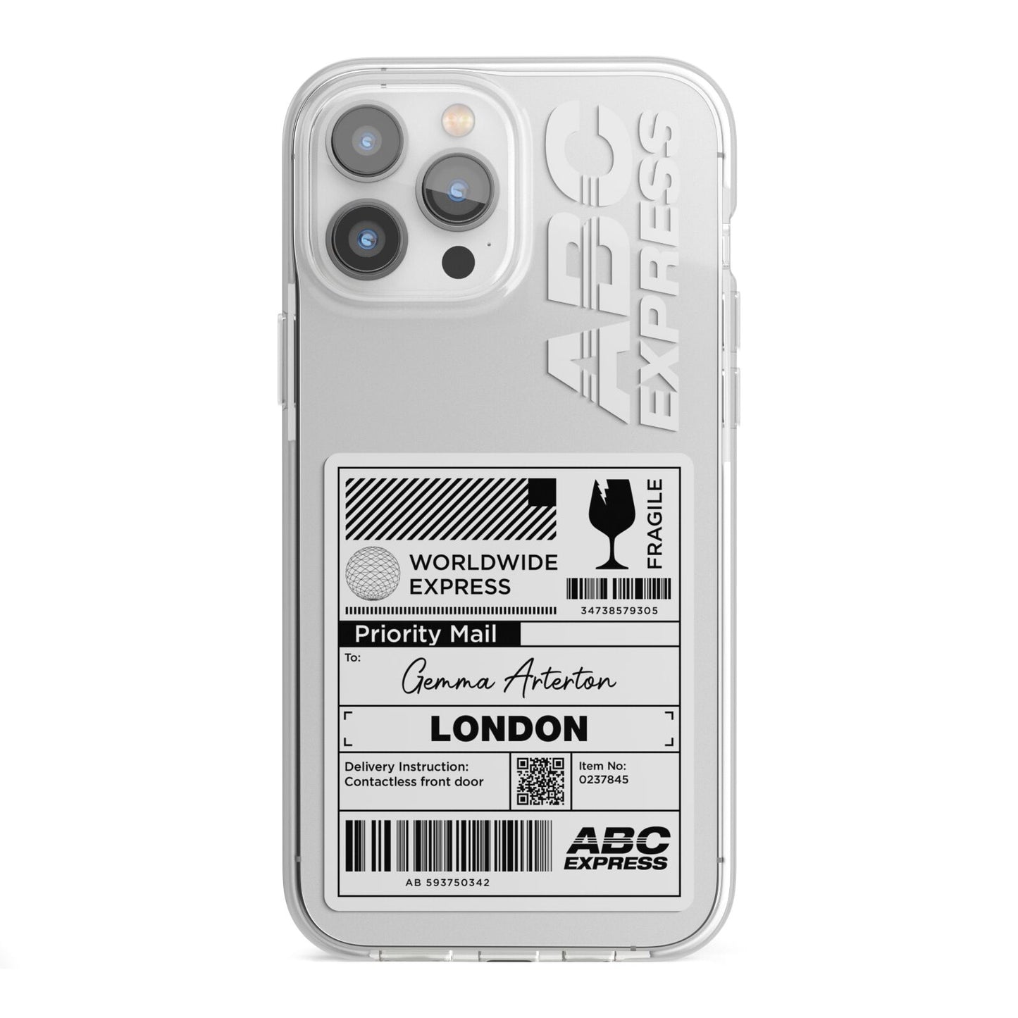 Monochrome Courier Label with Name iPhone 13 Pro Max TPU Impact Case with White Edges