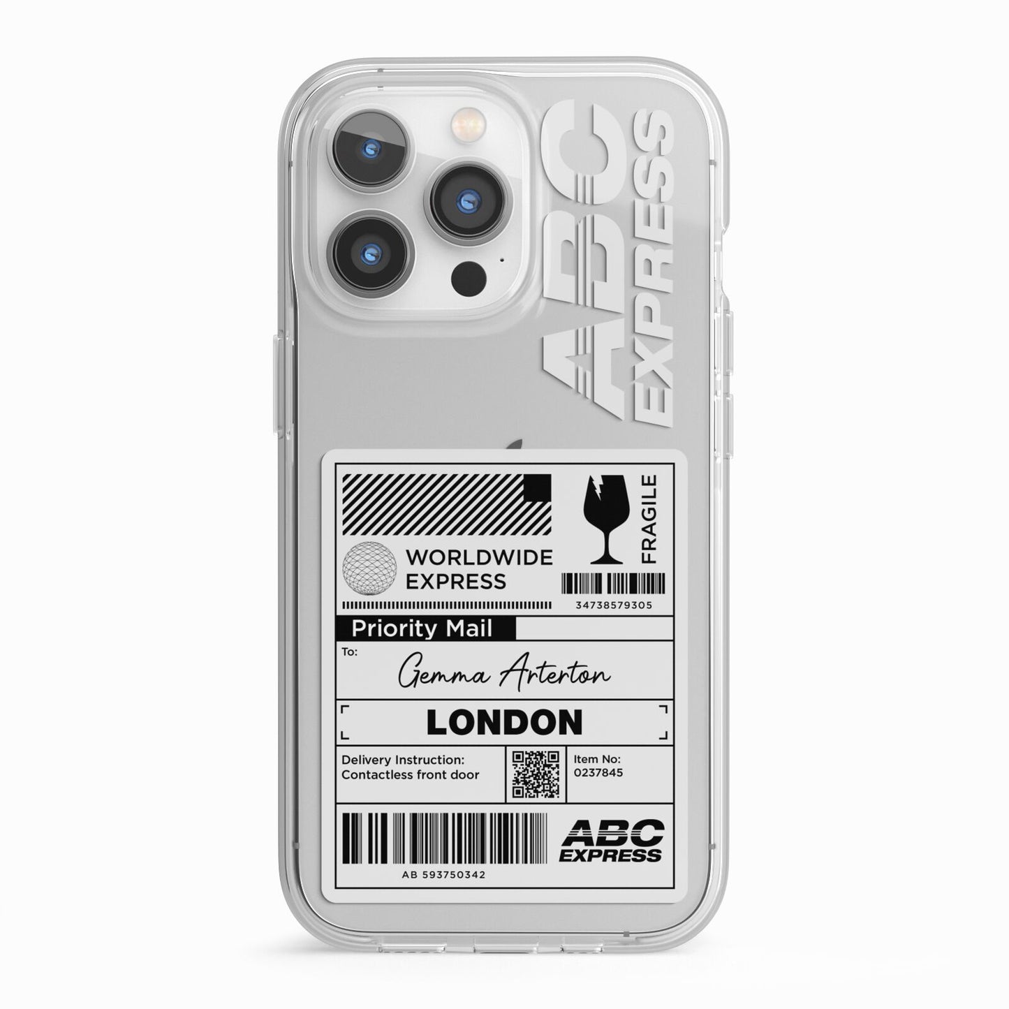 Monochrome Courier Label with Name iPhone 13 Pro TPU Impact Case with White Edges