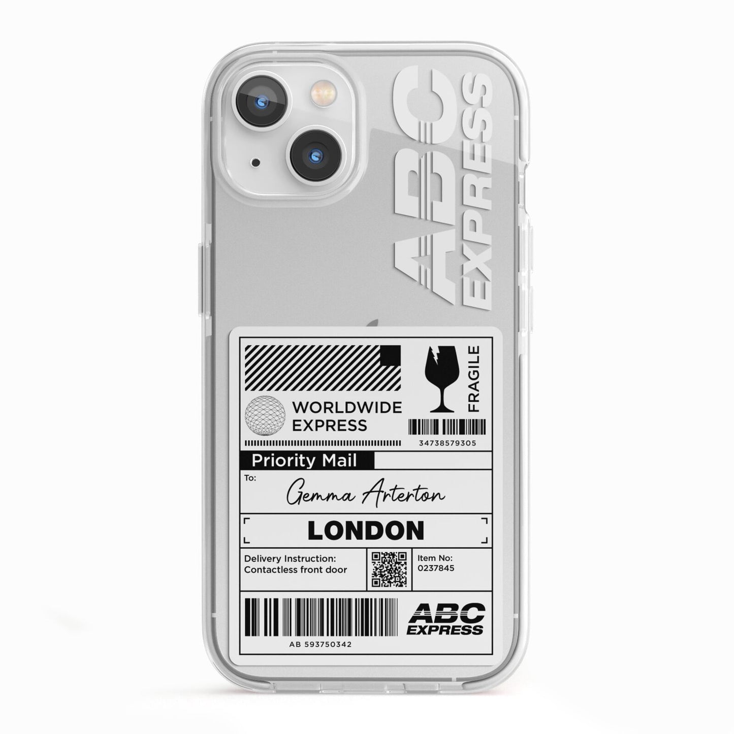 Monochrome Courier Label with Name iPhone 13 TPU Impact Case with White Edges