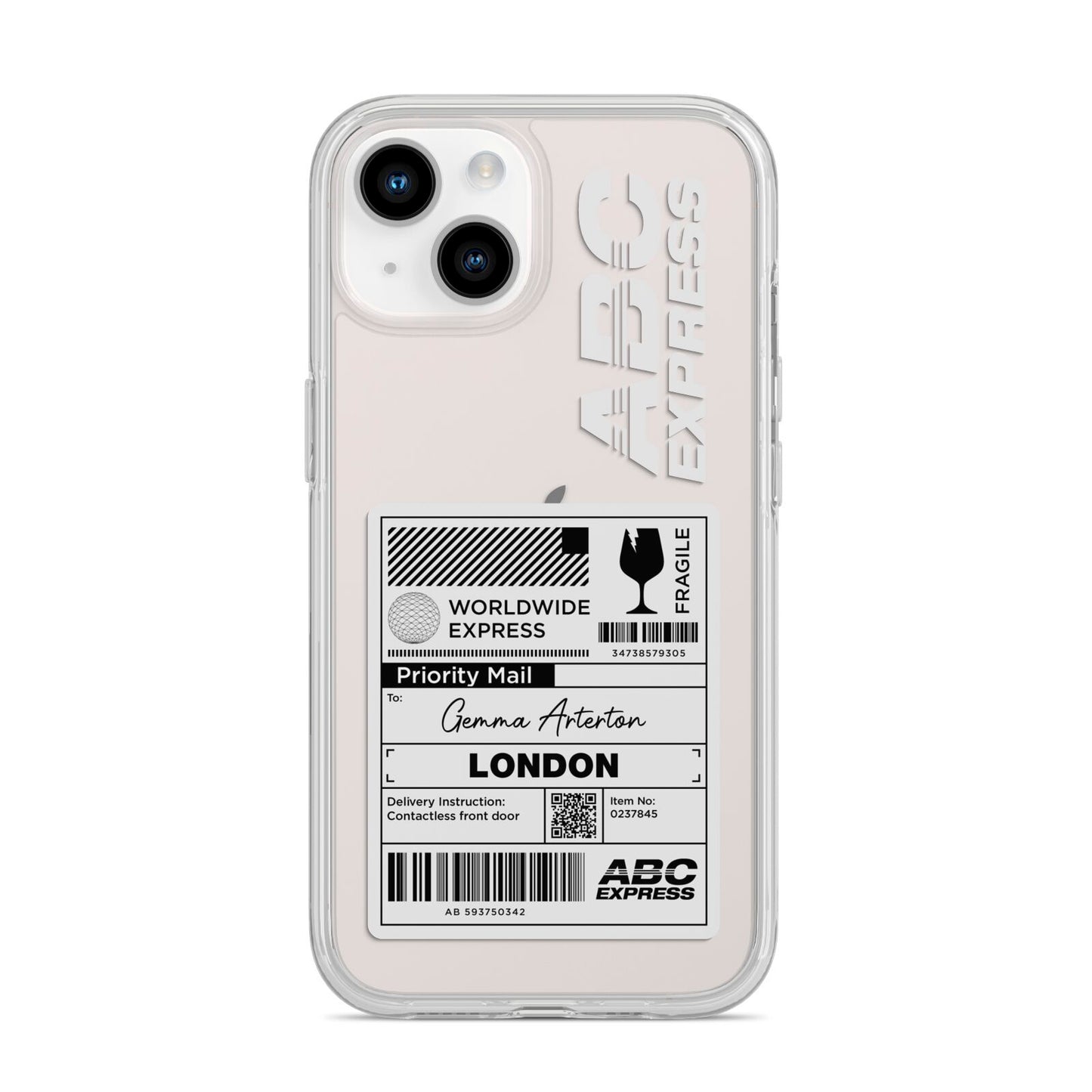 Monochrome Courier Label with Name iPhone 14 Clear Tough Case Starlight