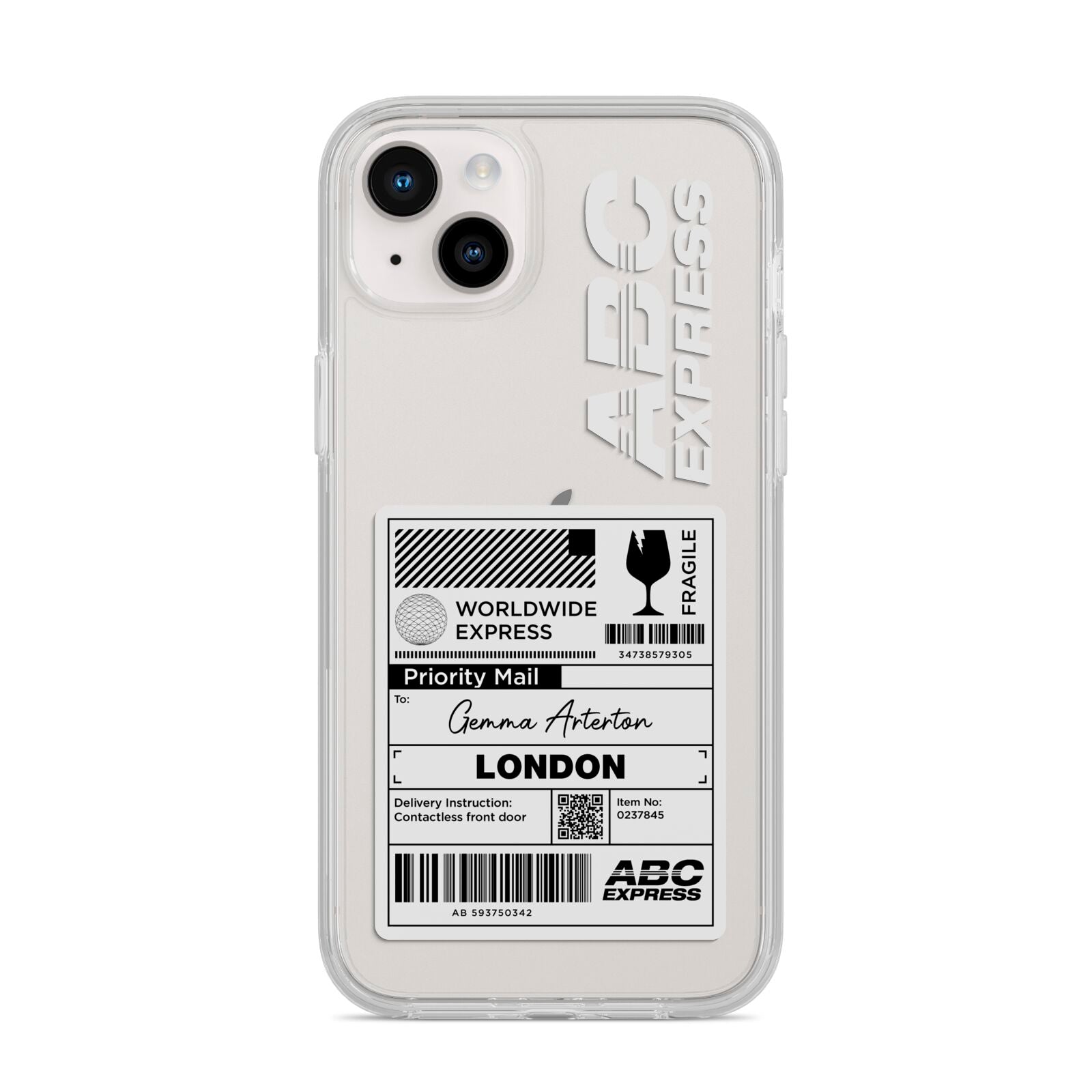 Monochrome Courier Label with Name iPhone 14 Plus Clear Tough Case Starlight