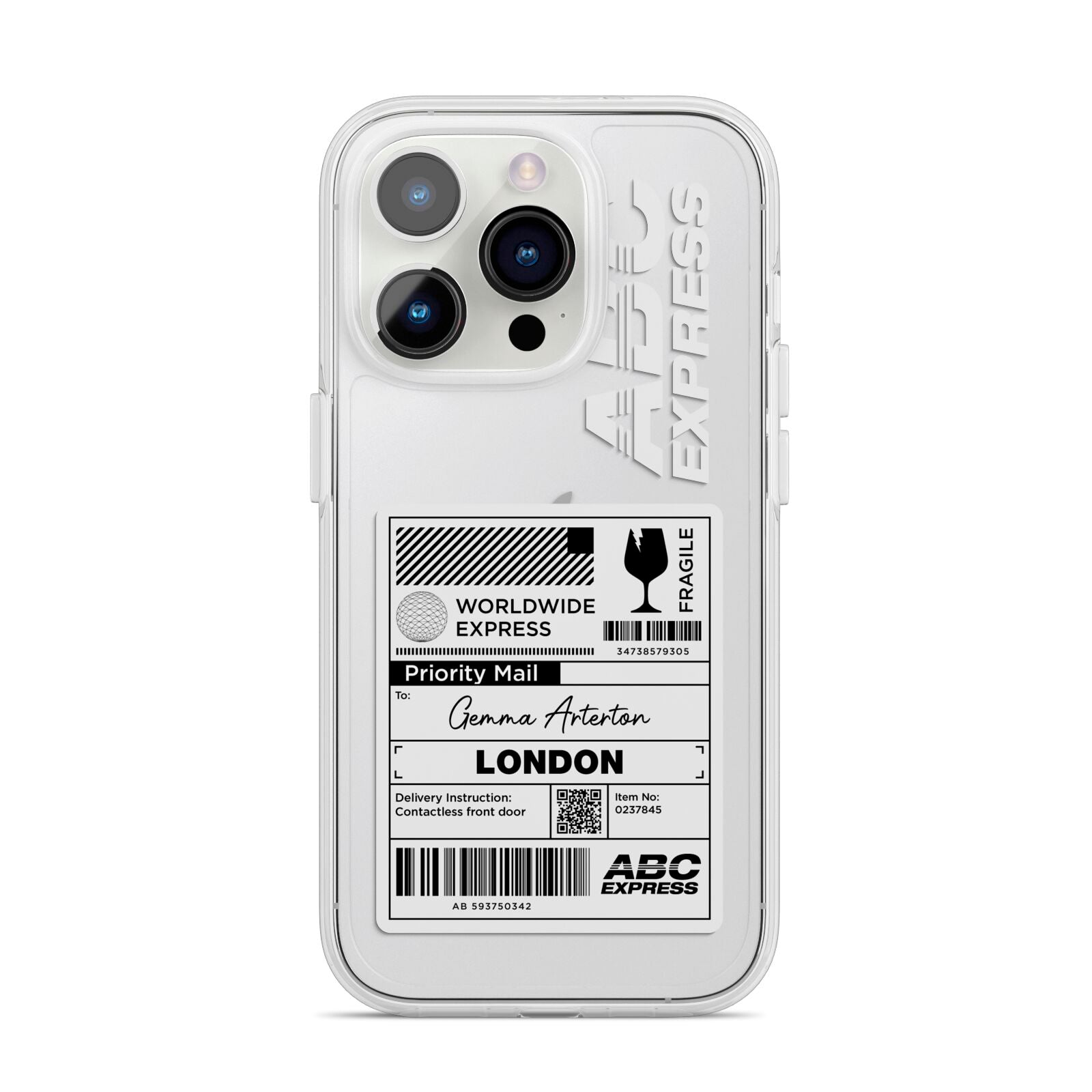 Monochrome Courier Label with Name iPhone 14 Pro Clear Tough Case Silver