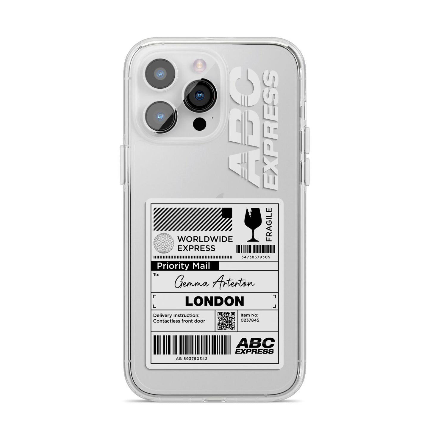 Monochrome Courier Label with Name iPhone 14 Pro Max Clear Tough Case Silver