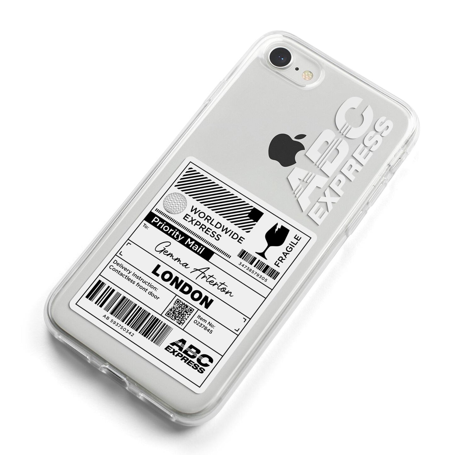 Monochrome Courier Label with Name iPhone 8 Bumper Case on Silver iPhone Alternative Image