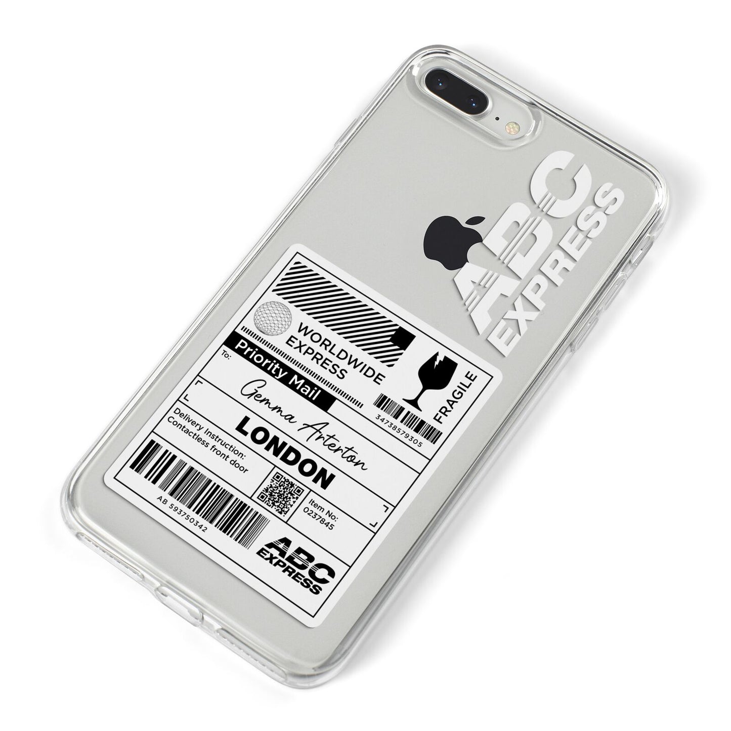 Monochrome Courier Label with Name iPhone 8 Plus Bumper Case on Silver iPhone Alternative Image