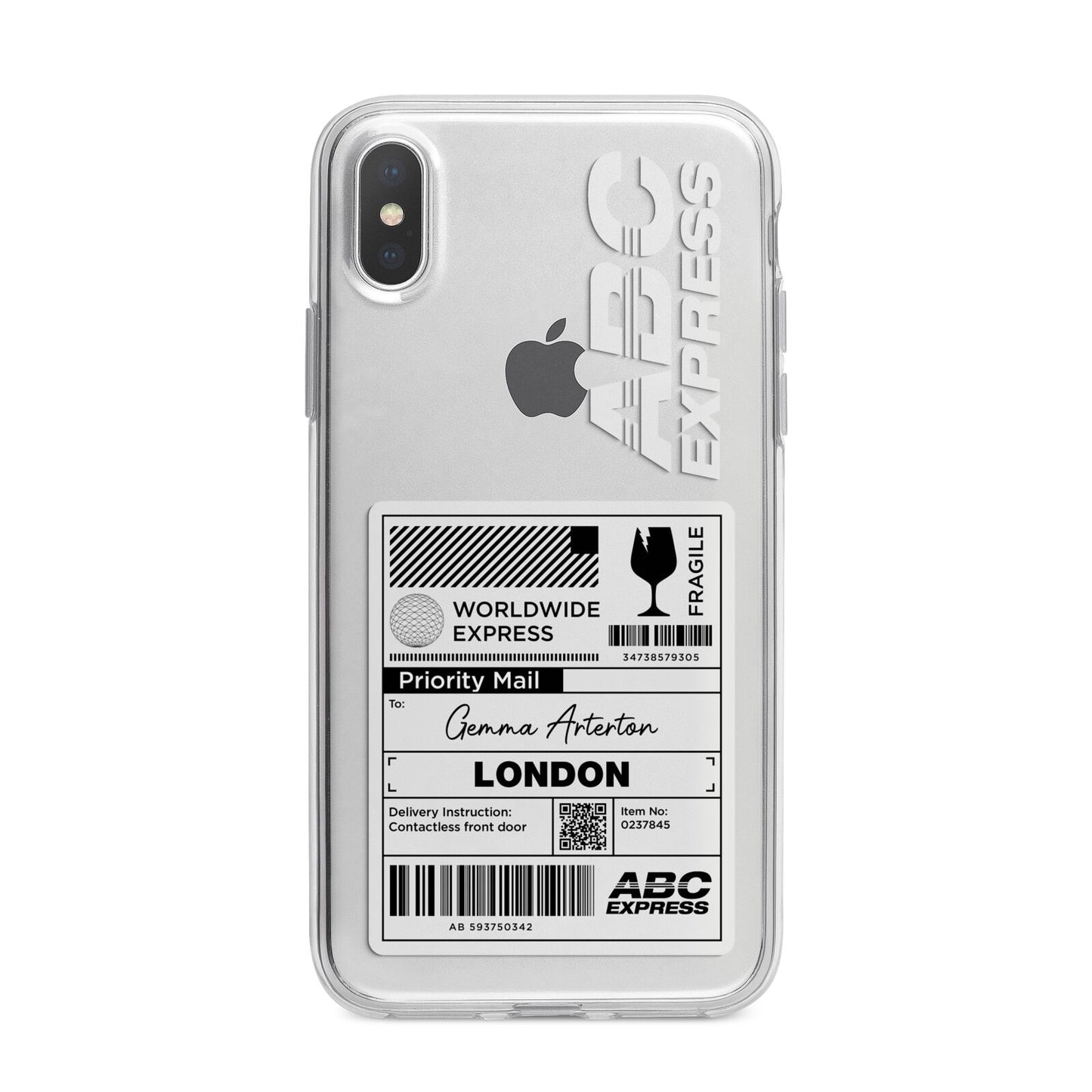 Monochrome Courier Label with Name iPhone X Bumper Case on Silver iPhone Alternative Image 1