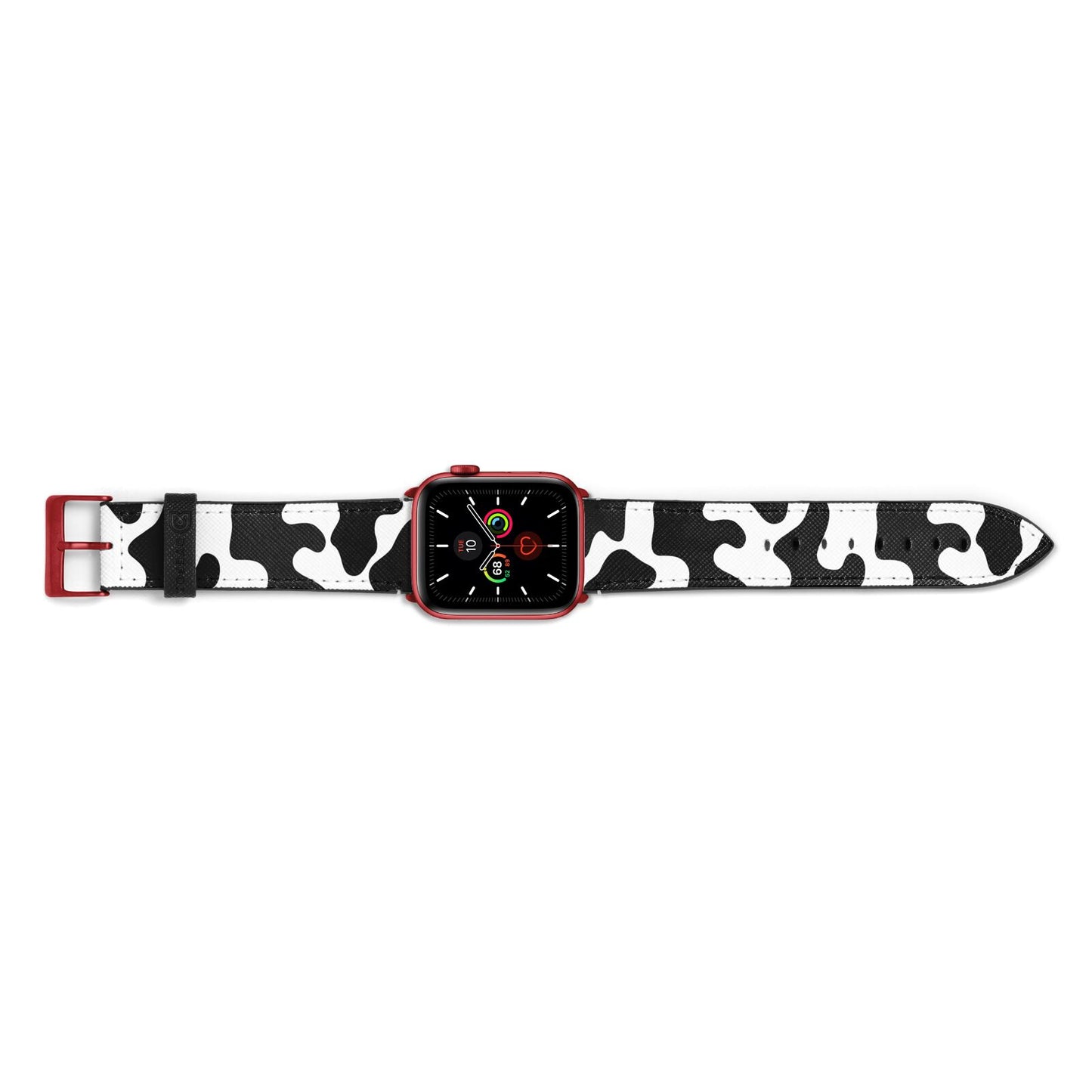 Monochrome Cow Print Apple Watch Strap Landscape Image Red Hardware