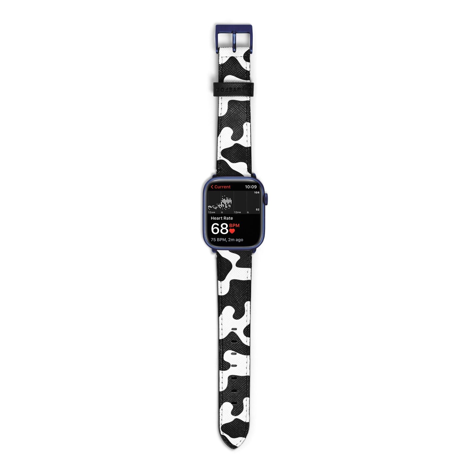 Monochrome Cow Print Apple Watch Strap Size 38mm with Blue Hardware