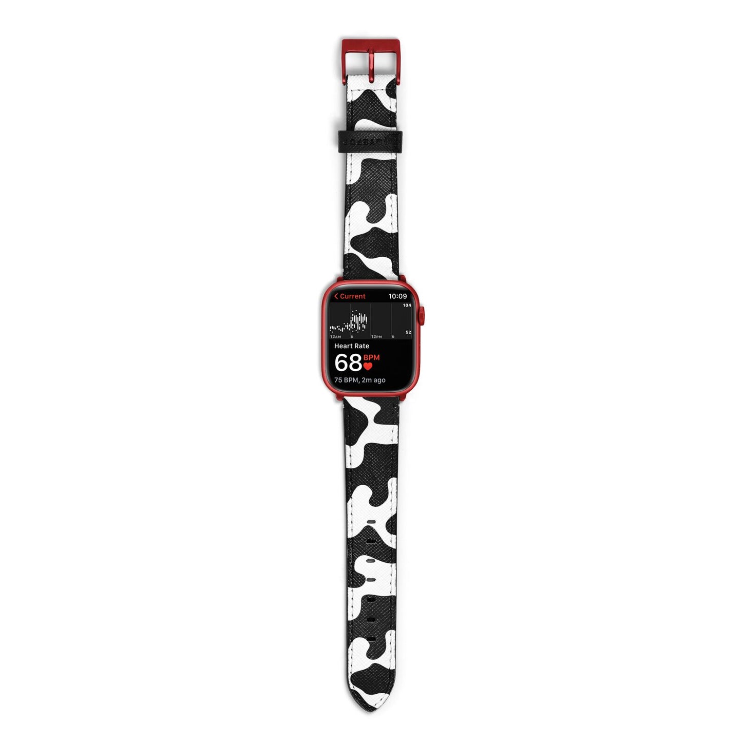 Monochrome Cow Print Apple Watch Strap Size 38mm with Red Hardware