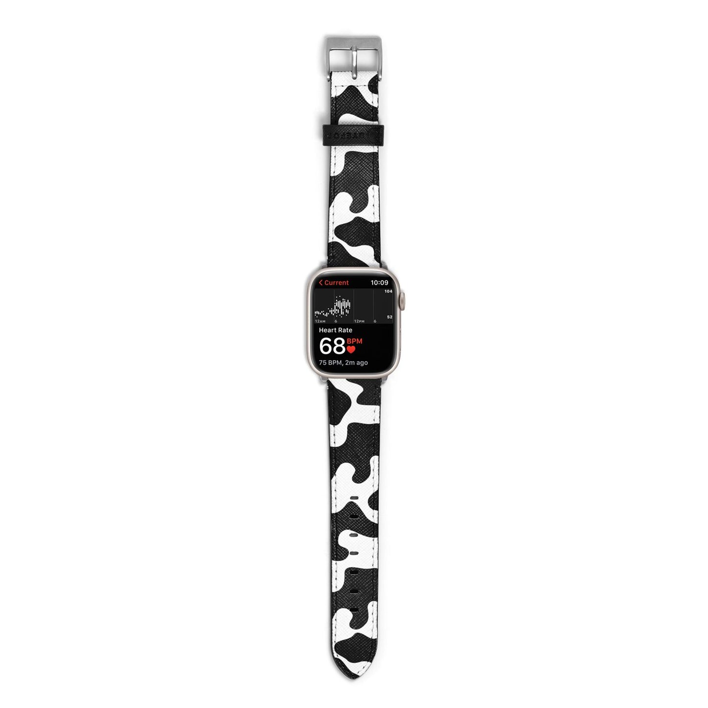 Monochrome Cow Print Apple Watch Strap Size 38mm with Silver Hardware