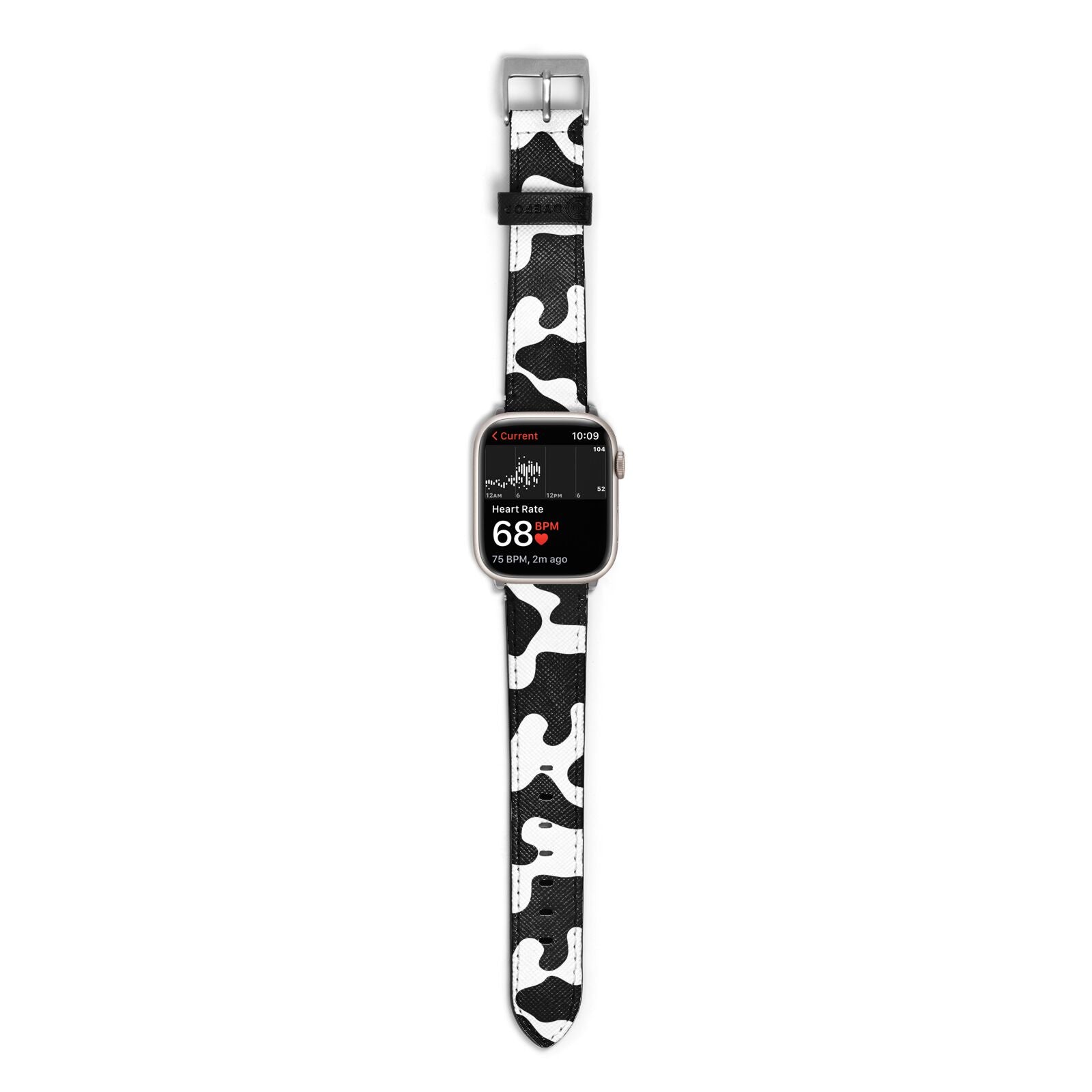 Monochrome Cow Print Apple Watch Strap Size 38mm with Silver Hardware