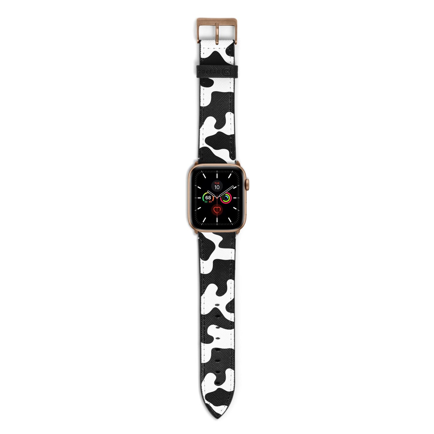 Monochrome Cow Print Apple Watch Strap with Gold Hardware