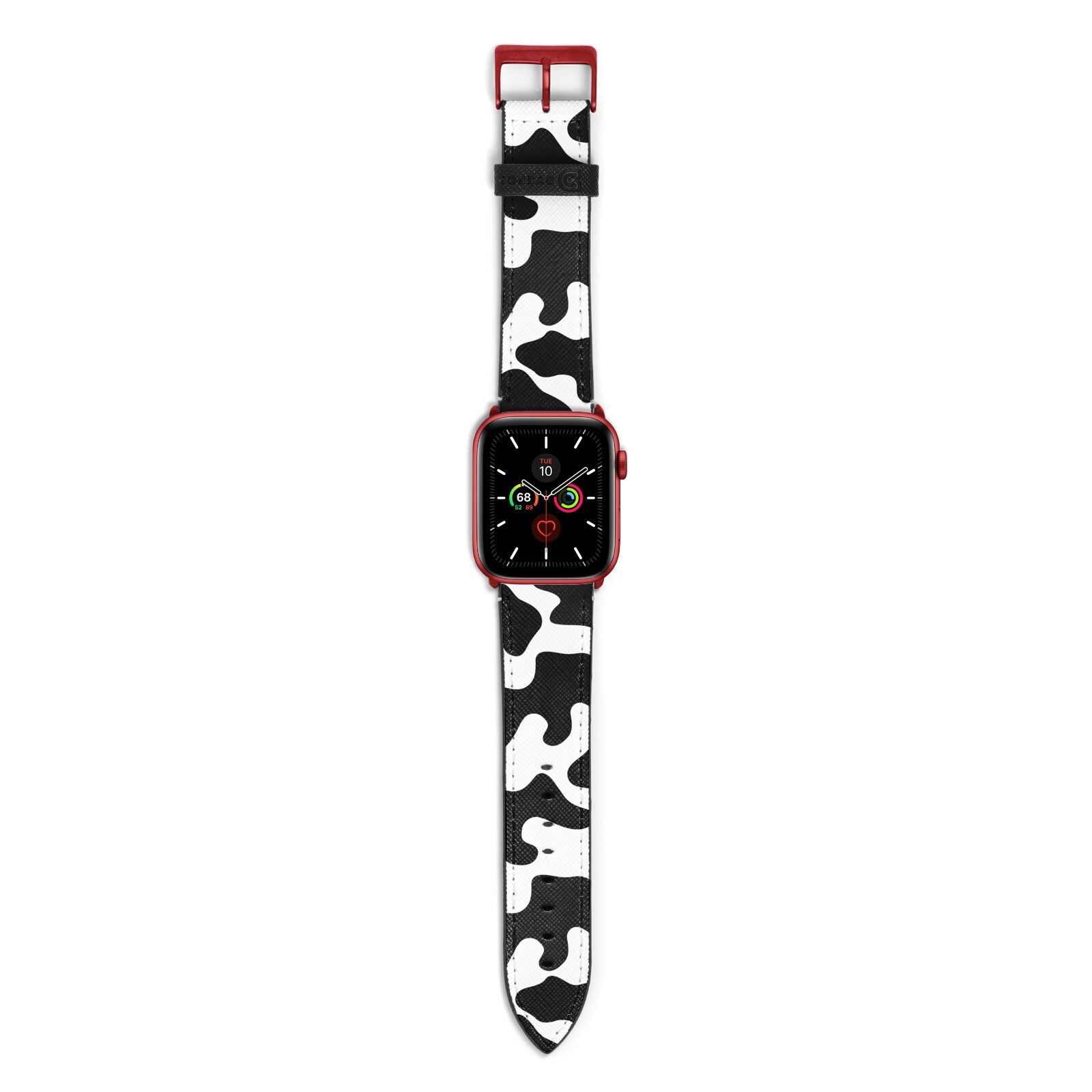 Monochrome Cow Print Apple Watch Strap with Red Hardware