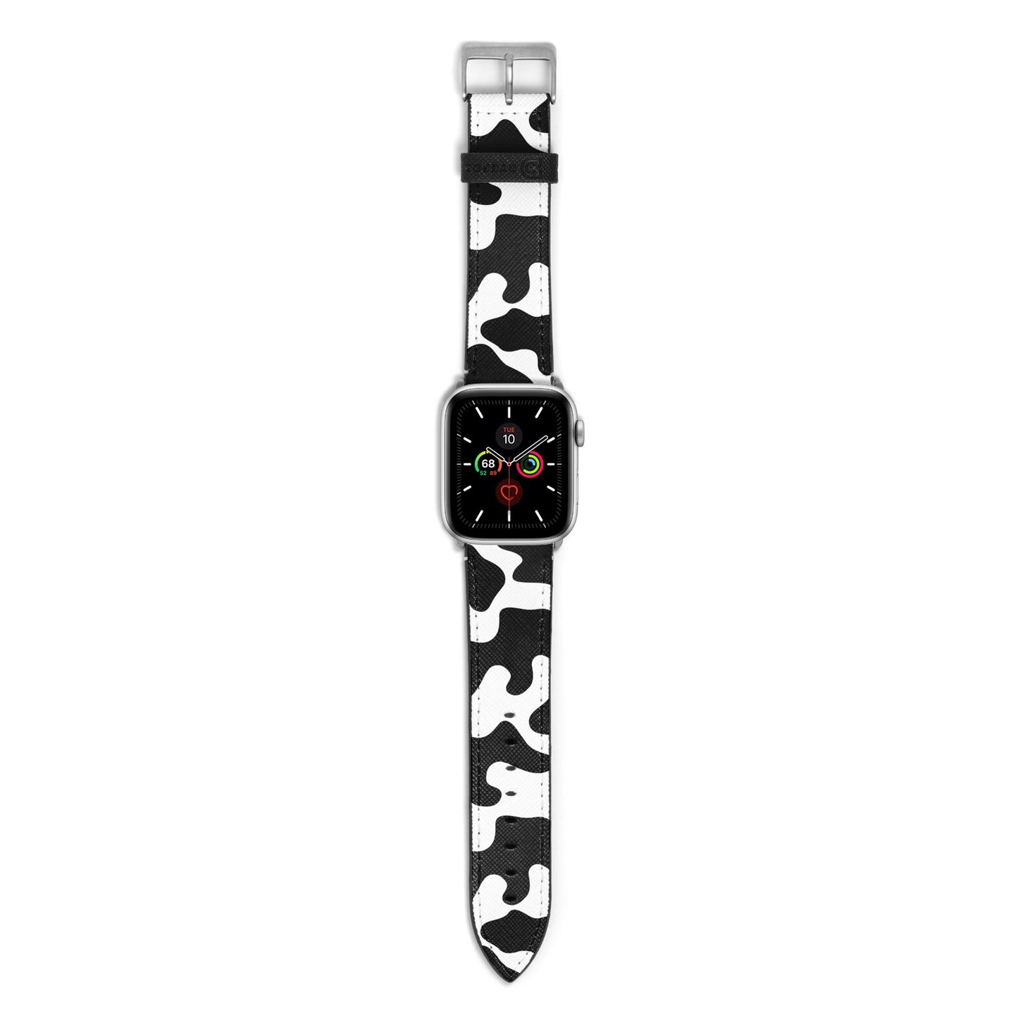 Monochrome Cow Print Apple Watch Strap with Silver Hardware