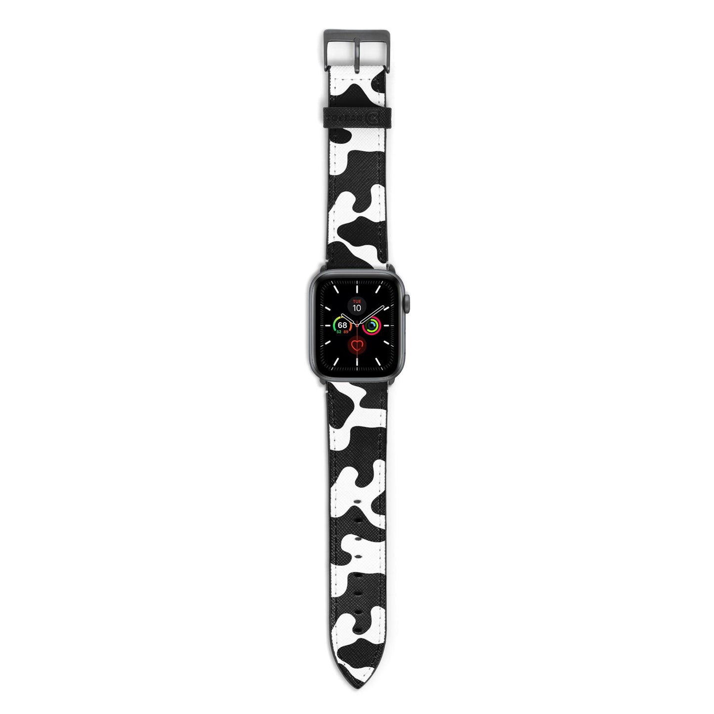 Monochrome Cow Print Apple Watch Strap with Space Grey Hardware