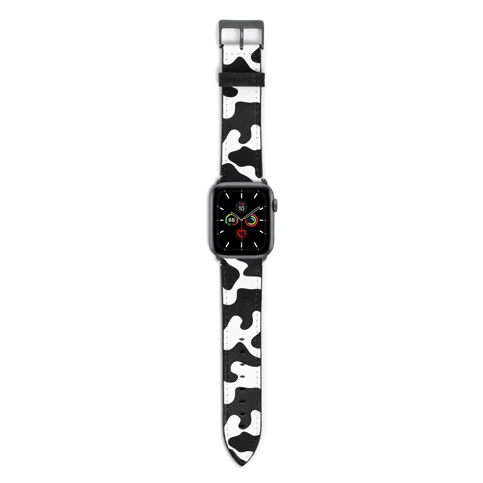 Monochrome Cow Print Apple Watch Strap with Space Grey Hardware