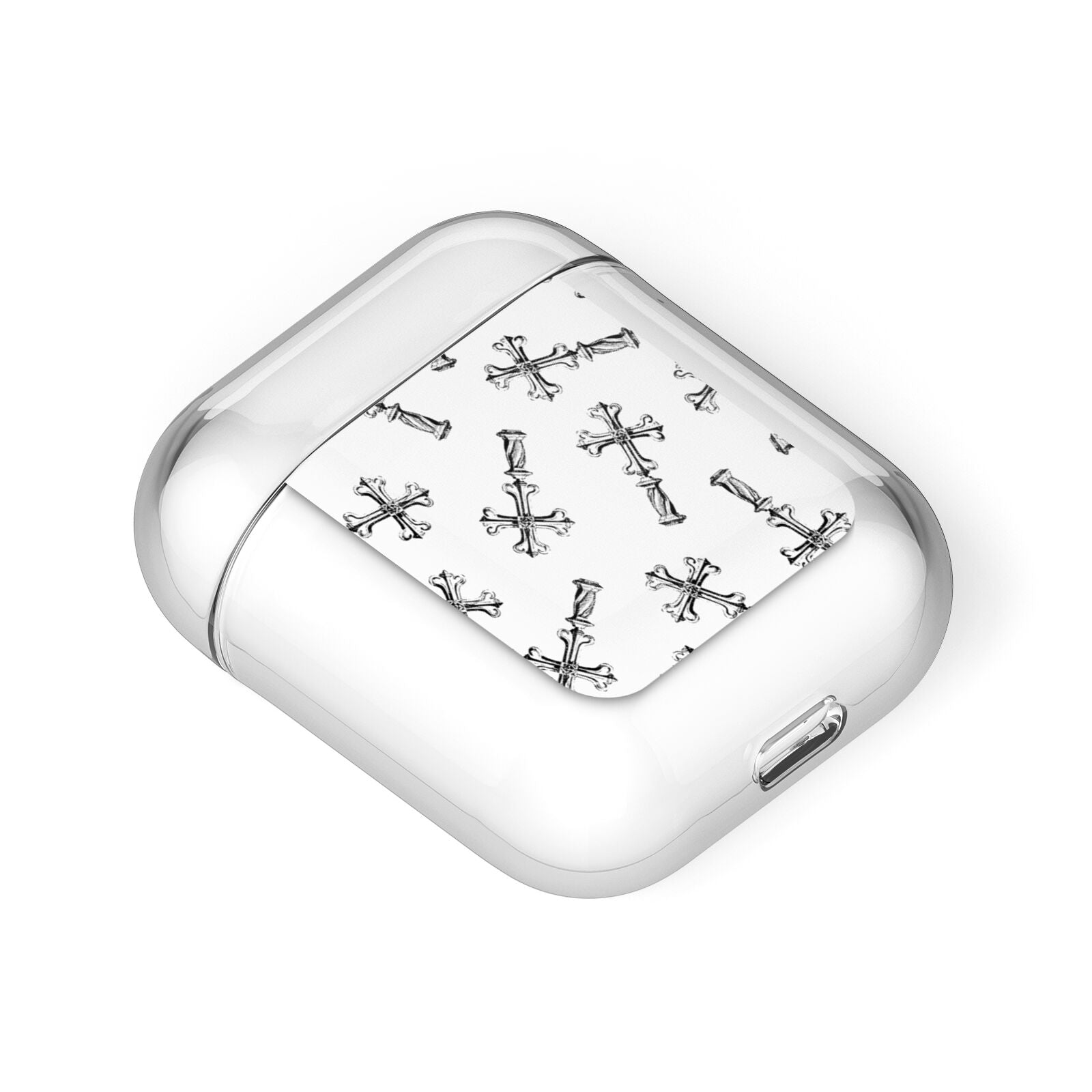 Monochrome Crosses AirPods Case Laid Flat