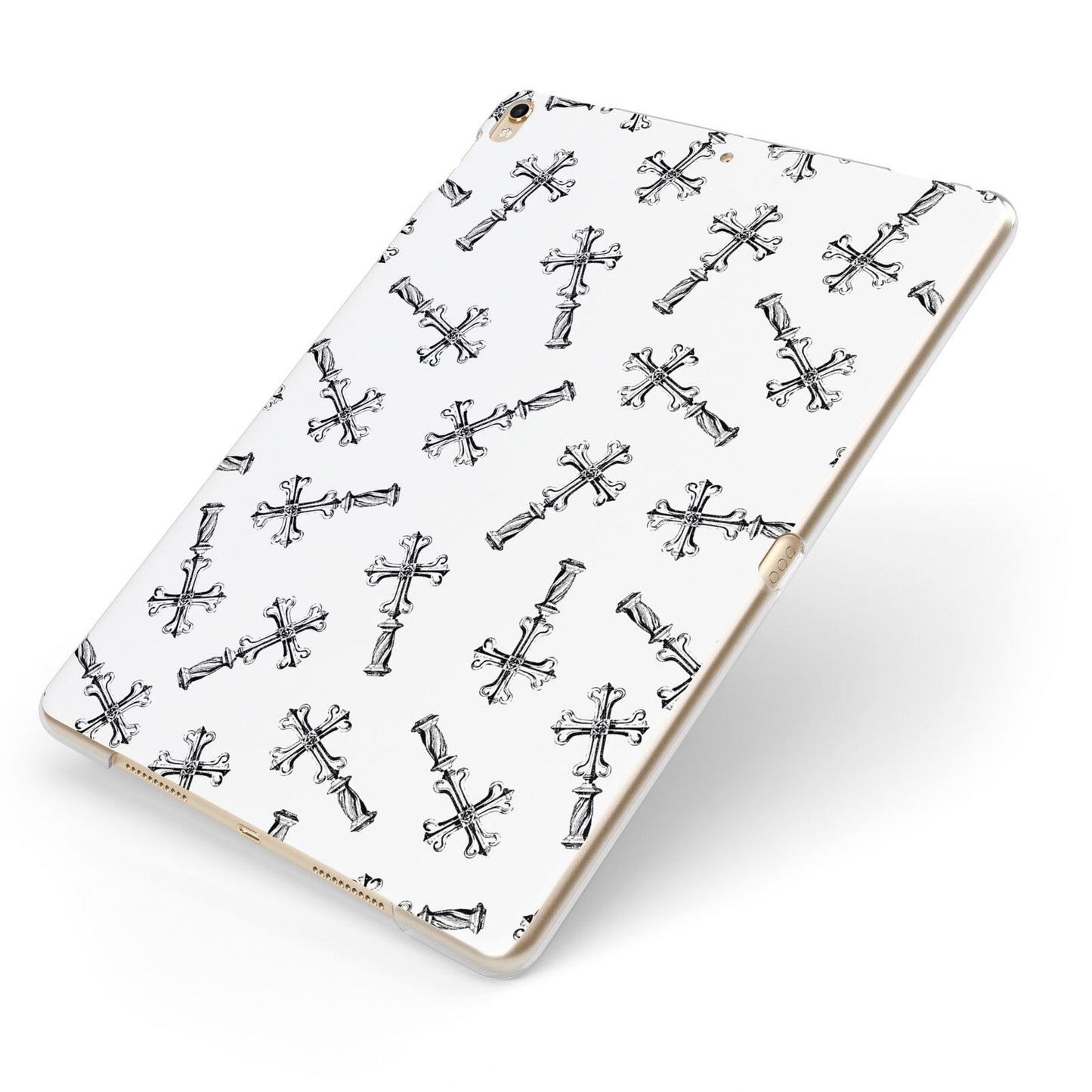 Monochrome Crosses Apple iPad Case on Gold iPad Side View