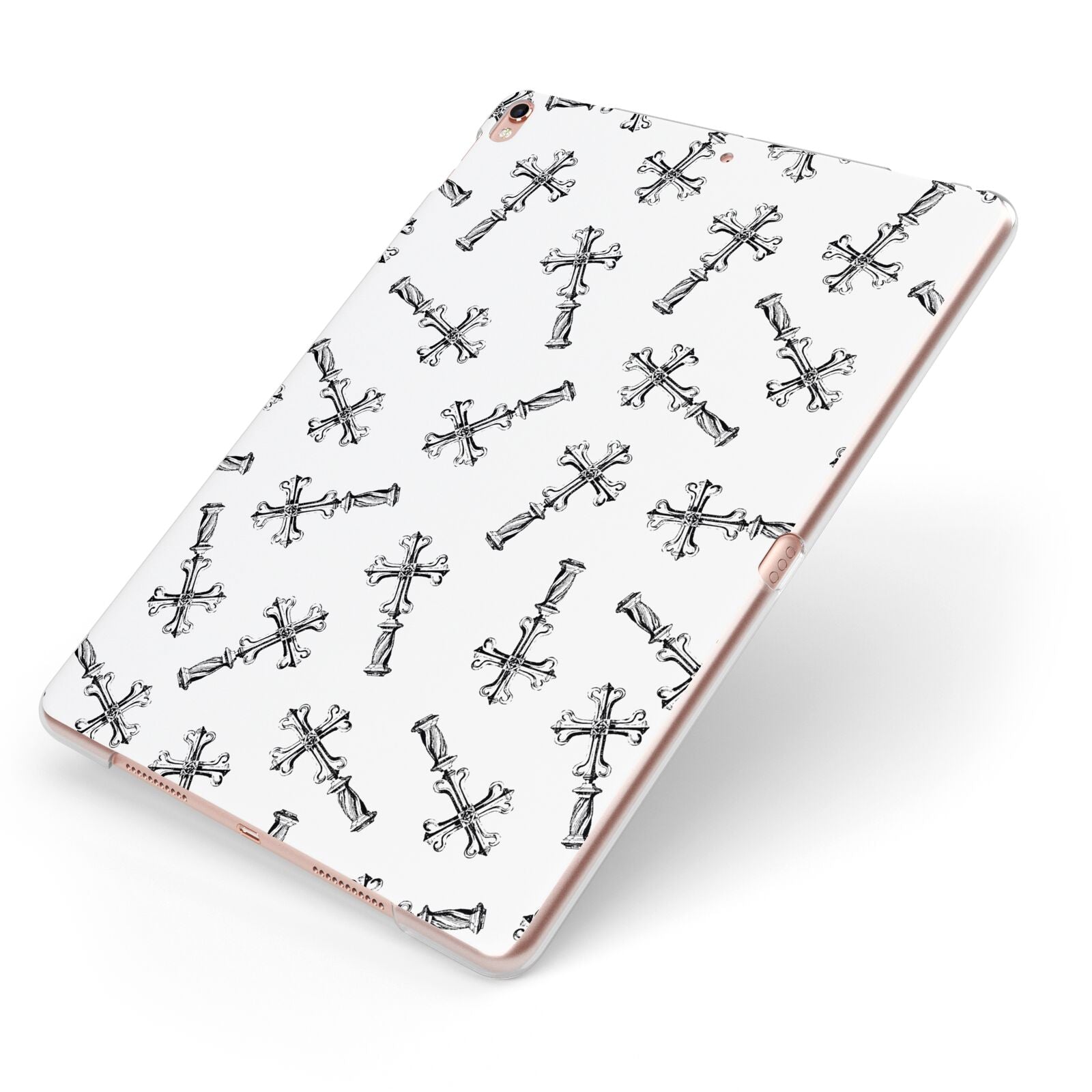 Monochrome Crosses Apple iPad Case on Rose Gold iPad Side View