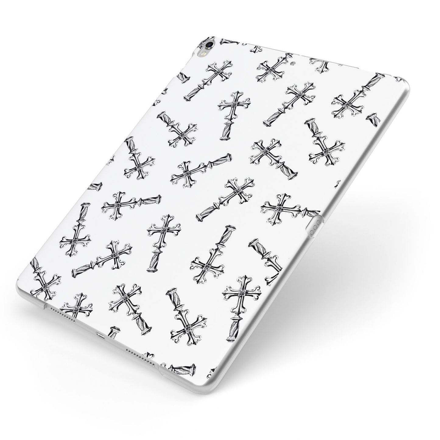 Monochrome Crosses Apple iPad Case on Silver iPad Side View