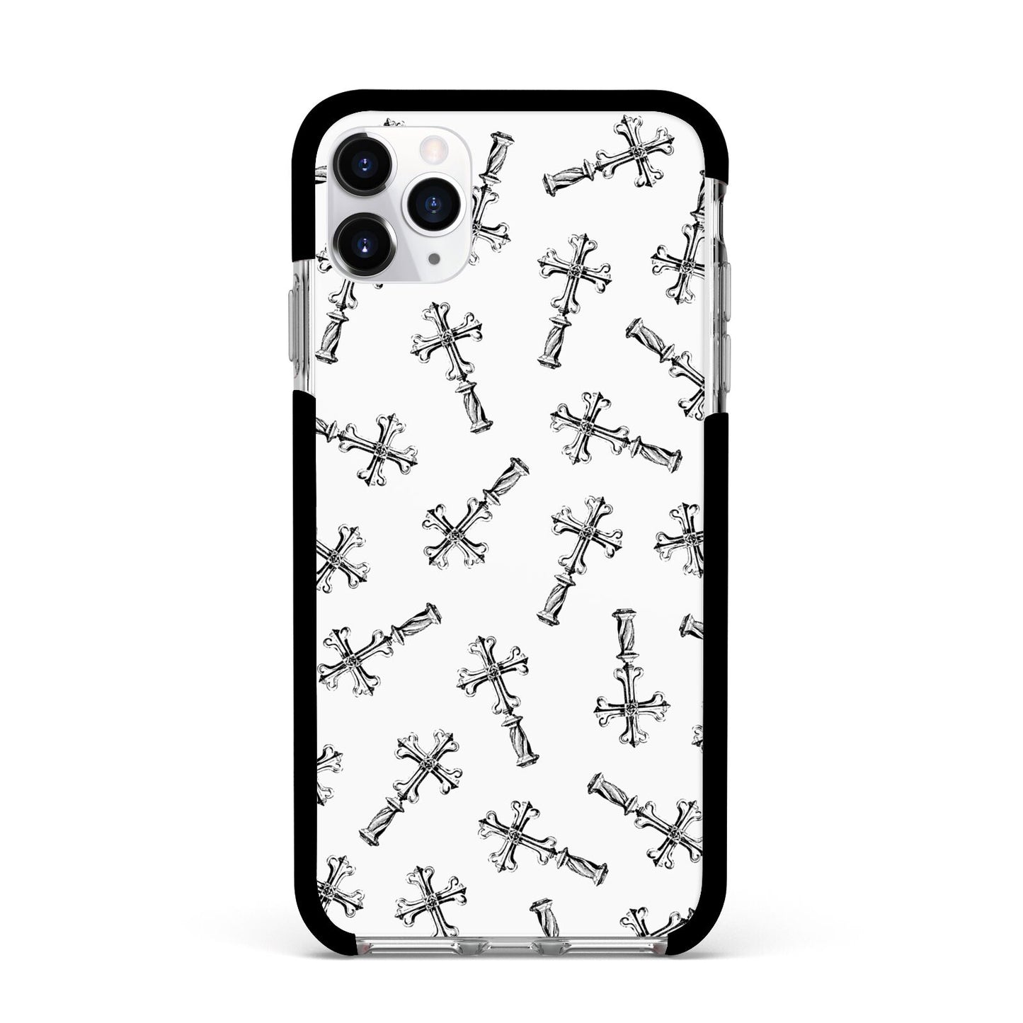 Monochrome Crosses Apple iPhone 11 Pro Max in Silver with Black Impact Case