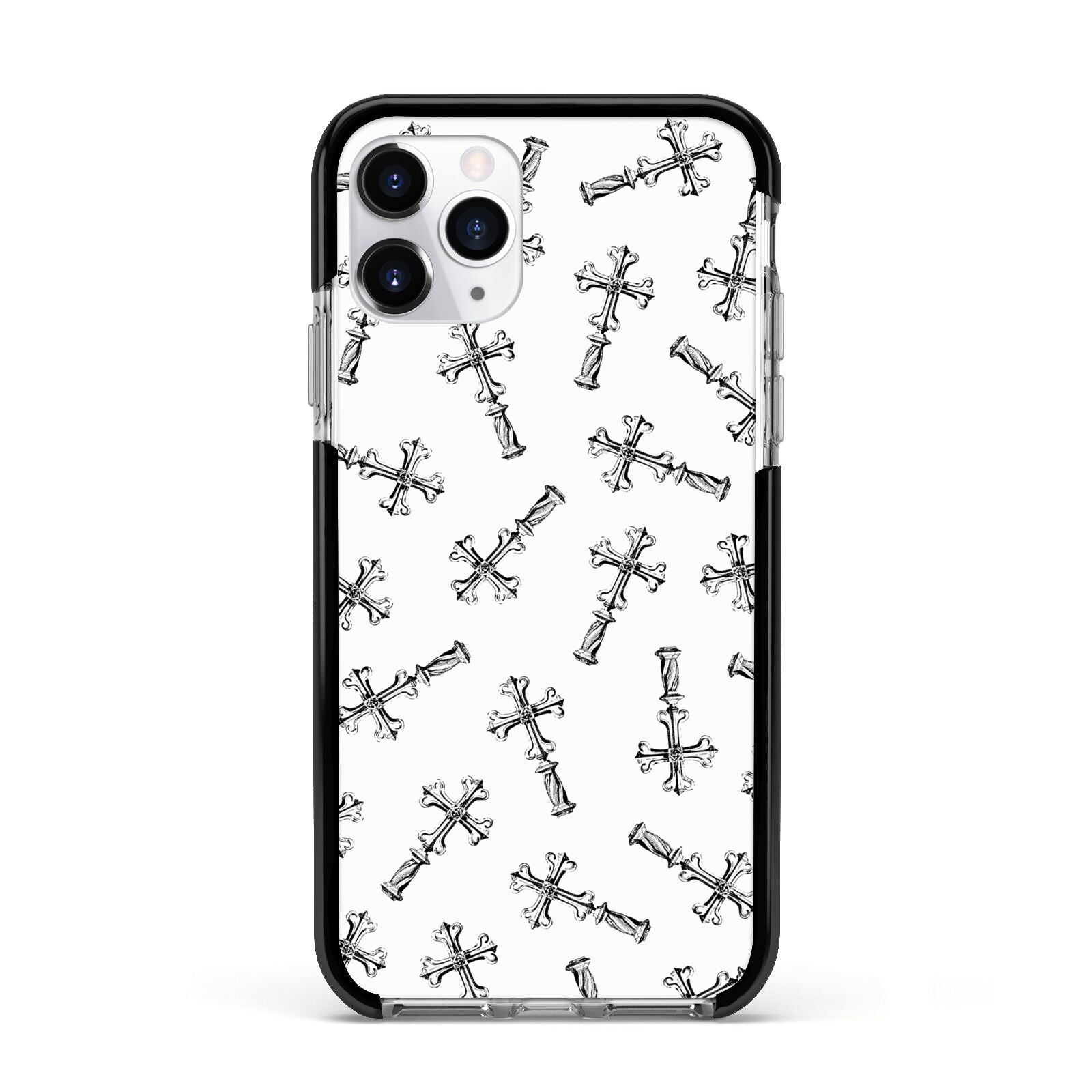 Monochrome Crosses Apple iPhone 11 Pro in Silver with Black Impact Case