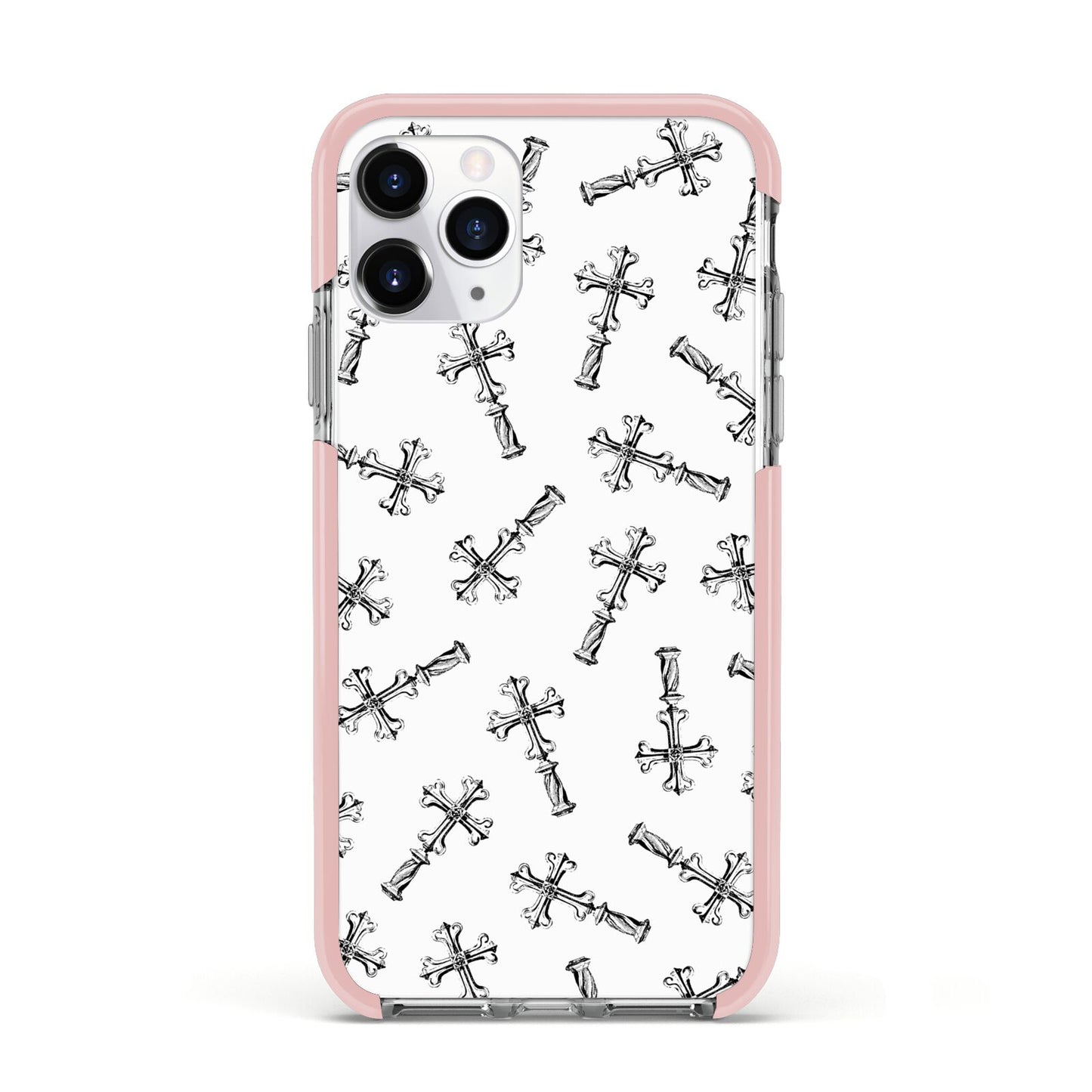 Monochrome Crosses Apple iPhone 11 Pro in Silver with Pink Impact Case