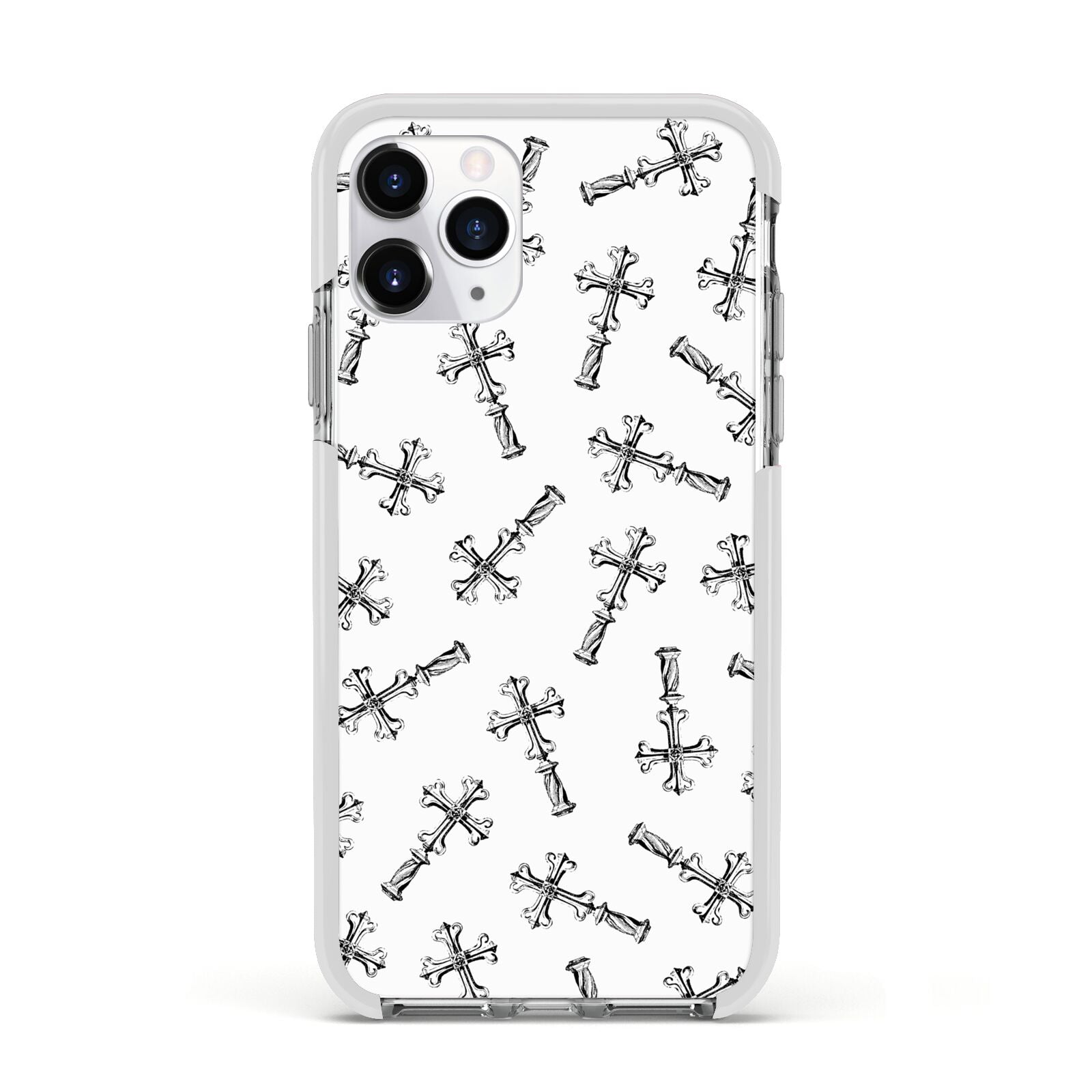 Monochrome Crosses Apple iPhone 11 Pro in Silver with White Impact Case