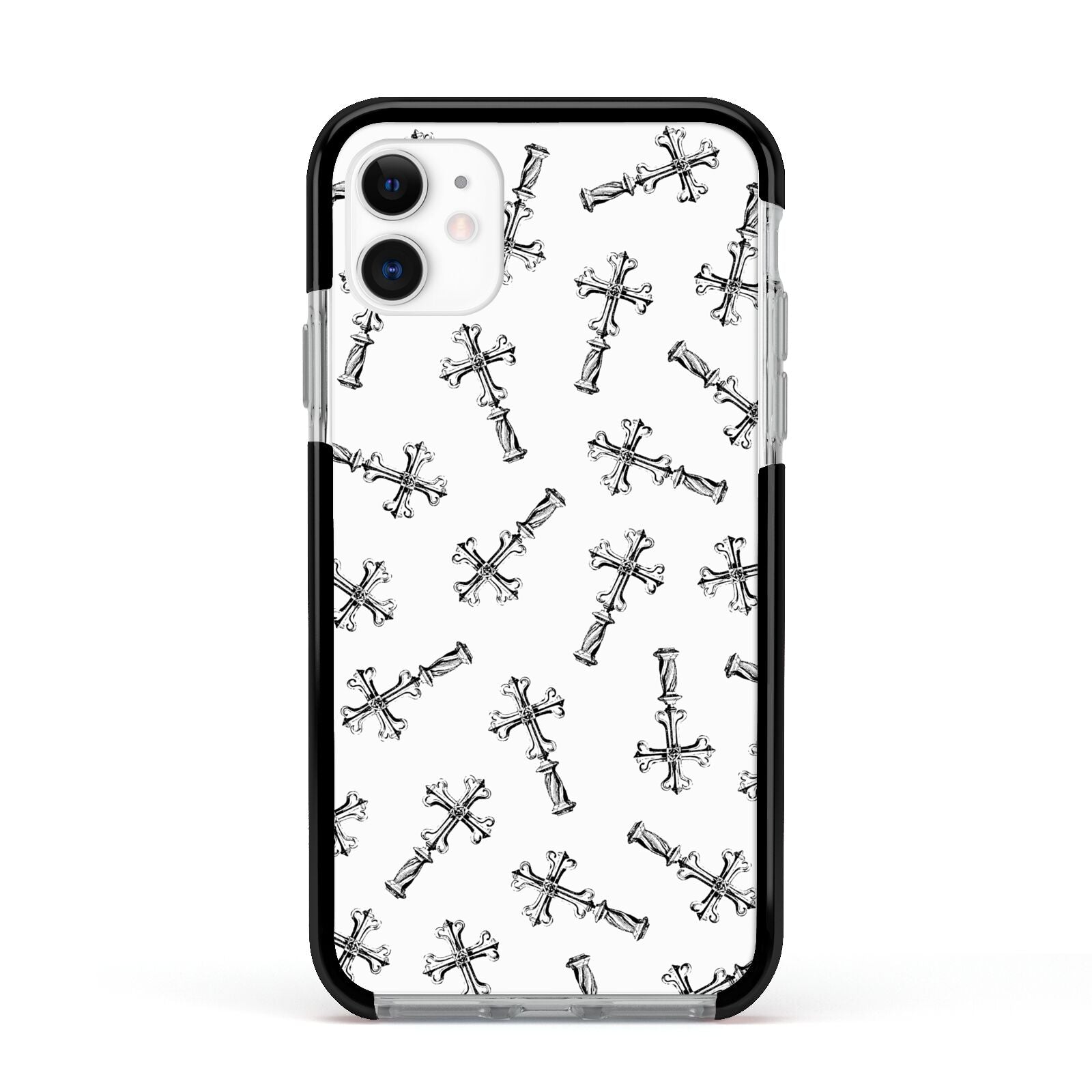 Monochrome Crosses Apple iPhone 11 in White with Black Impact Case